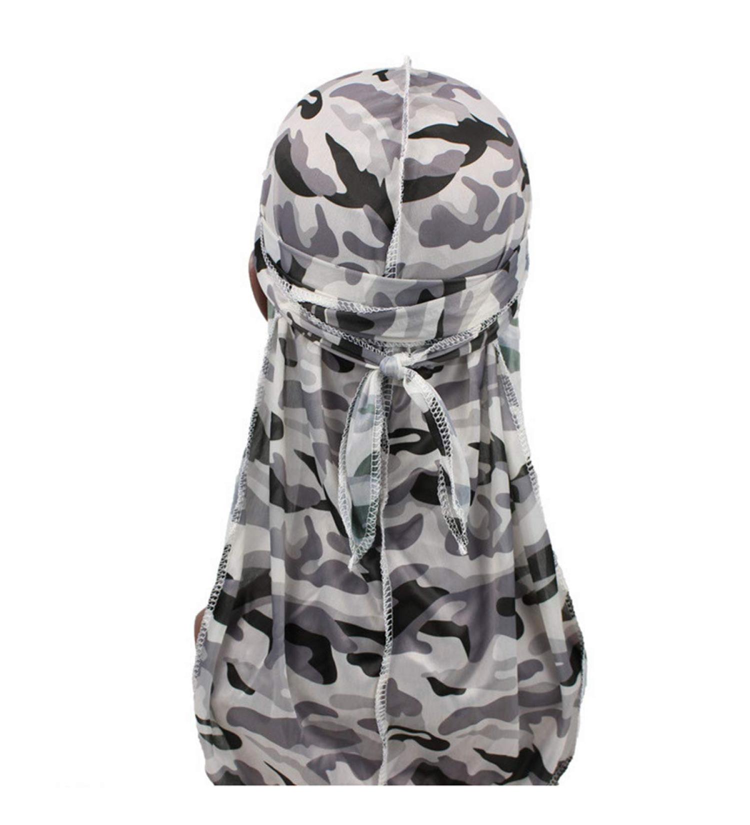Soapow 1PC Fashion Camo Print Tail Pirate Hat with Long Tail Headwear Head Wrap for Mens Silky Durag Hair Accessories One Size Grey Camouflage - Buy Online on GoSupps.com