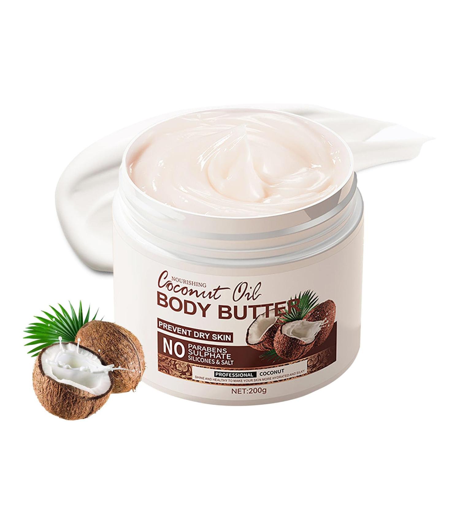 Coconut Body Butter 200g - Body Butter for Dry Skin - Skin Care Body Moisturiser - Natural Coconut Oil Body Cream - Coconut Butter for Moisturizing Nourishing Soothing Hydrating Create Silky Skin - Buy Online on GoSupps.com