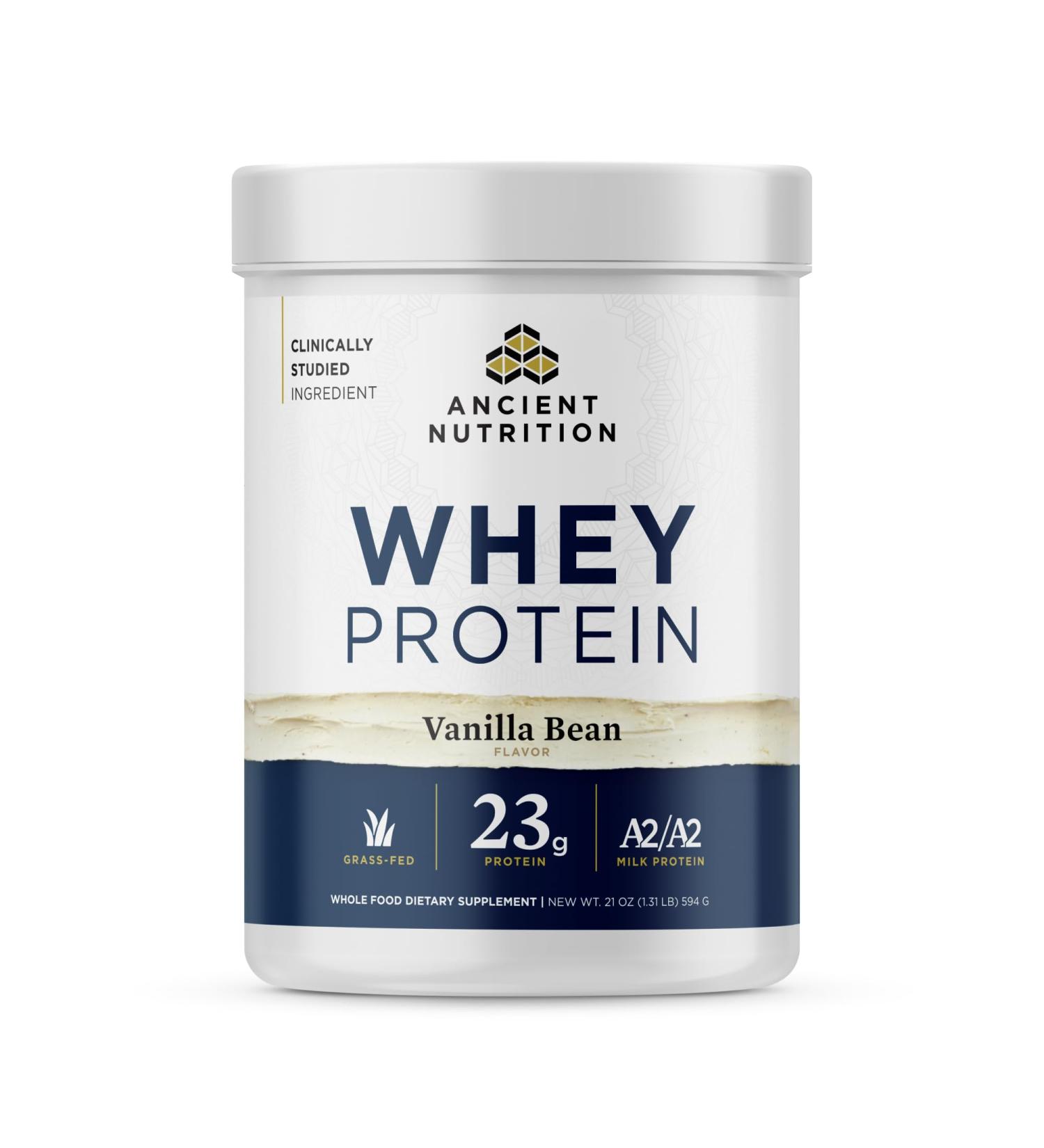 Ancient Nutrition Grass Fed Whey Protein - Vanilla Bean 23g Protein Hydrolyzed Collagen Peptides Organic A2/A2 Milk - 20 Servings - Buy Online on GoSupps.com