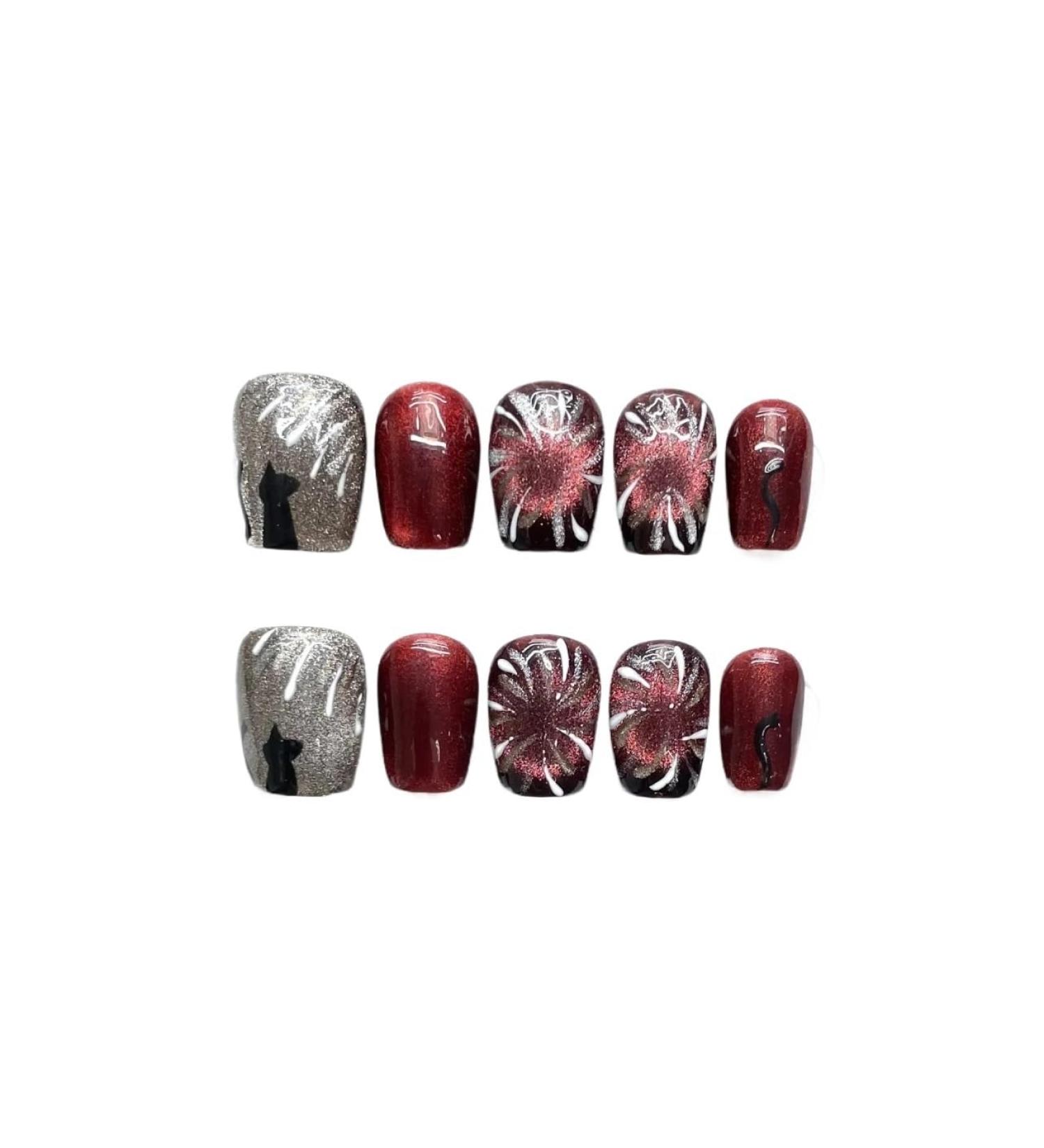 10Pcs Cat Eye Handmade Press On Nails with Gradient Design False Nails Full Cover Ballerina Wearable Artificial Nail Tips (Color : 8 Size : Xs)