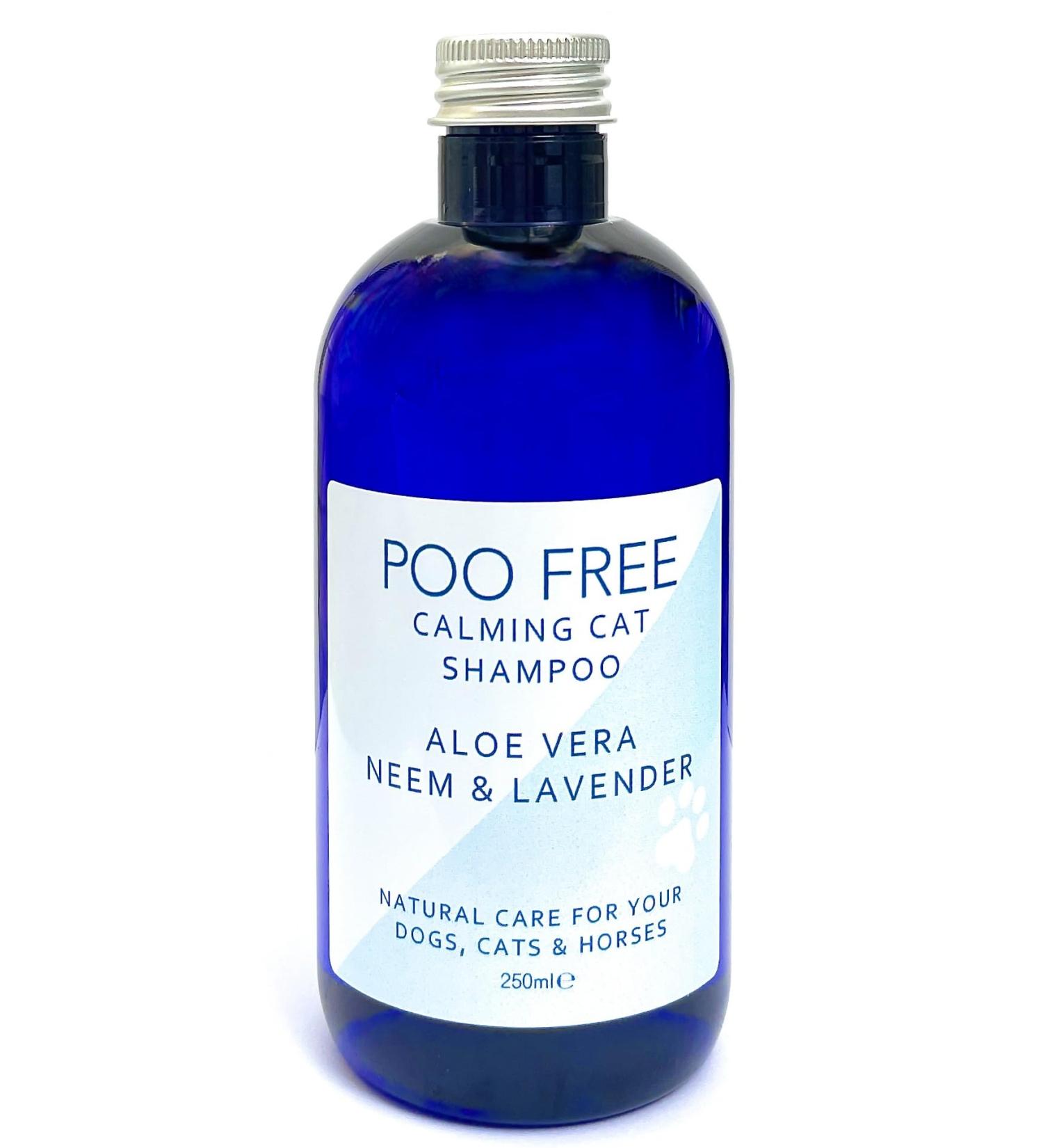 Poo Free Calming Shampoo for Cats - 99% Natural with Aloe Vera, Neem, Lavender - Sulfate/Parabens Free - Soothes and Relieves Itchy Skin - pH Balanced - 250ml - Buy Online on GoSupps.com