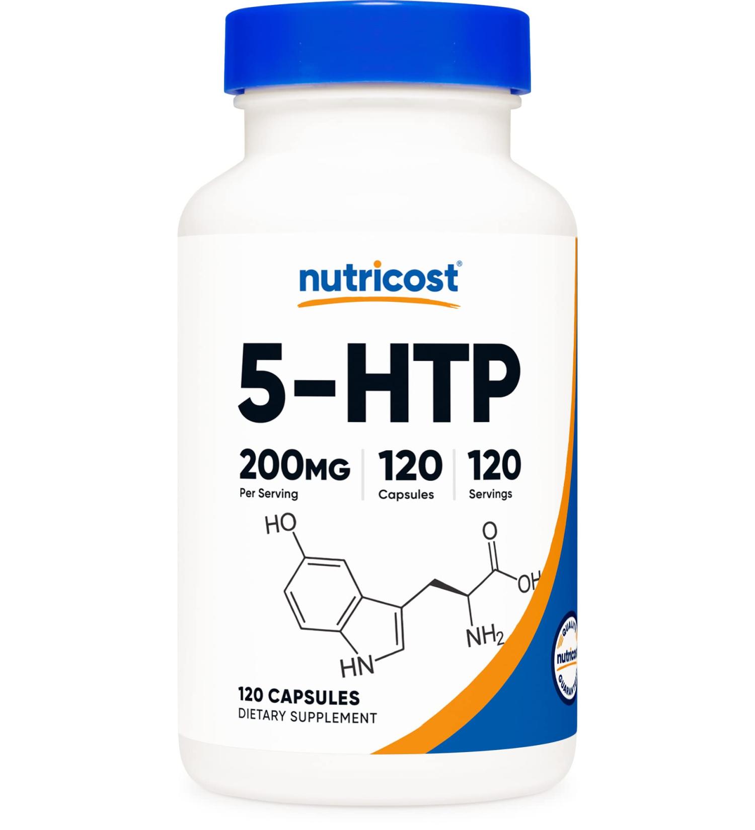 Nutricost 5-HTP 200mg - 120 Vegetarian Capsules (Non-GMO) - Gluten Free - Supports Serotonin Production - 120 Count - Buy Online on GoSupps.com