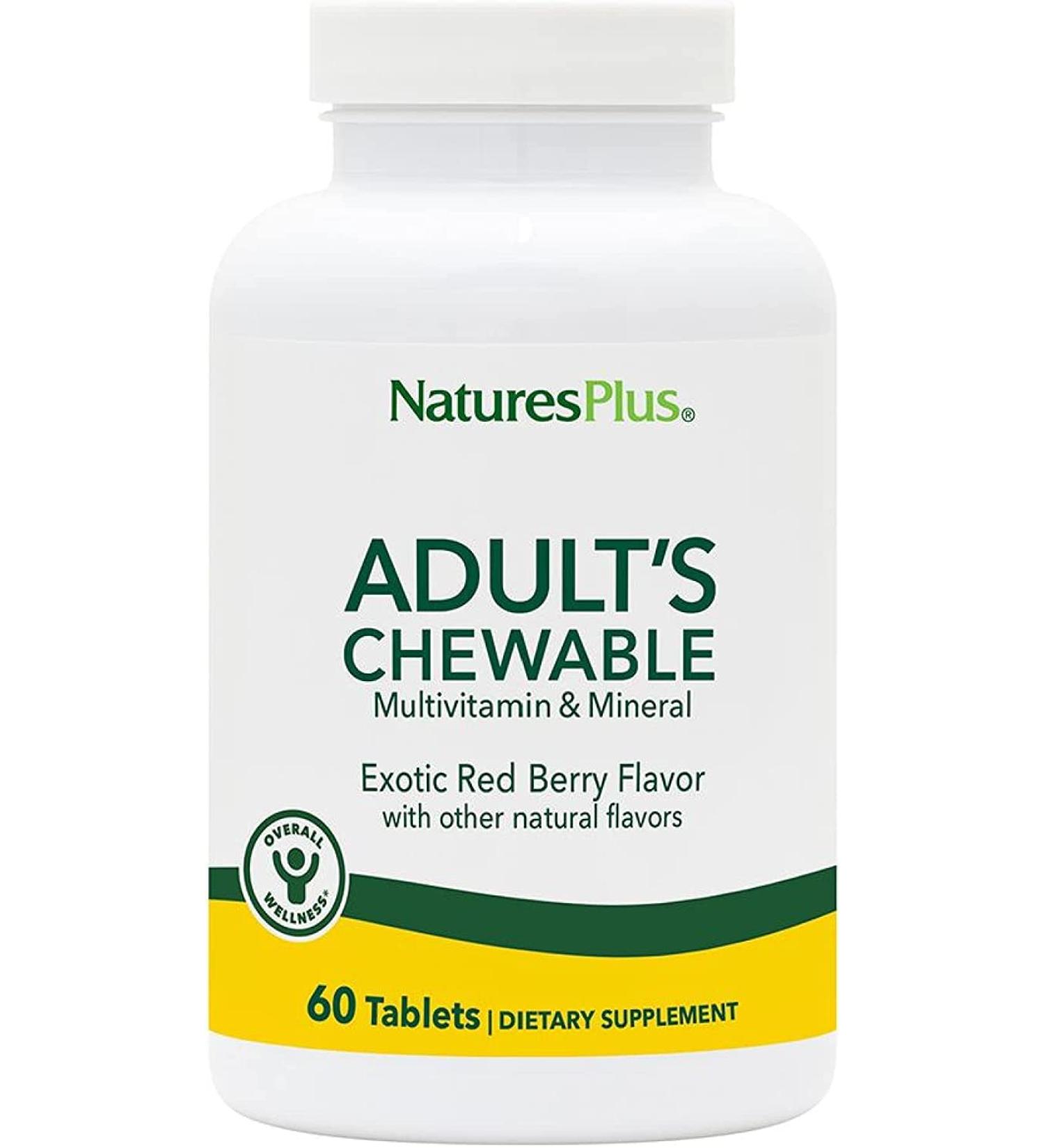 NaturesPlus Adult's Chewable Multivitamin - Exotic Red Superfruits Flavor - 90 Vegetarian Tablets | Whole Foods Supplement for Energy & Health | Gluten-Free - Buy Online on GoSupps.com