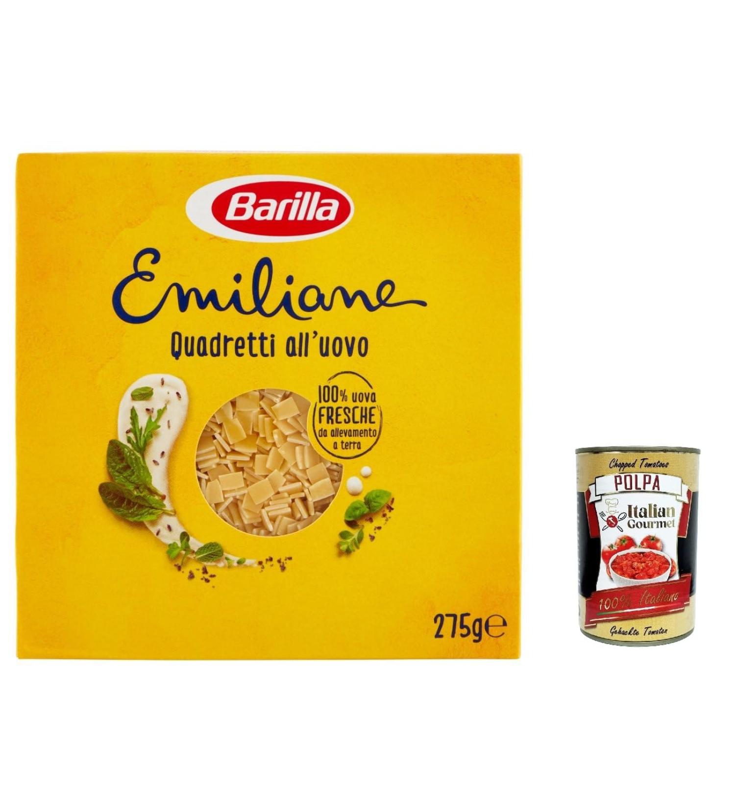  Italian Gourmet E.R. Barilla Egg Pasta Le Emiliane Quadretti Egg Pasta 275g + Italian Polpa Gourmet 400g (Pack of 20) - Buy Online on GoSupps.com