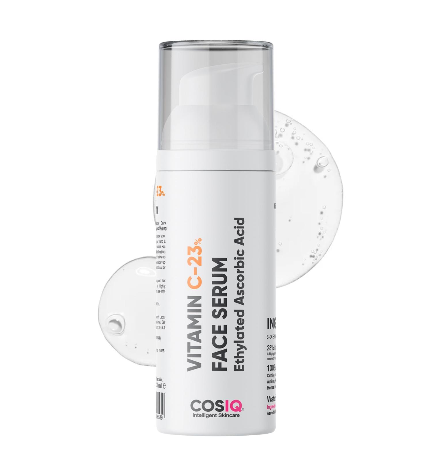 Cos-IQ 23% Vitamin C Face Serum for Glowing Skin 30ml| Advanced Molecular Skincare Technology | Highly Stable Non Irritating Non Sticky| Brightening & Hydrating Formula For Men & Women - Buy Online on GoSupps.com