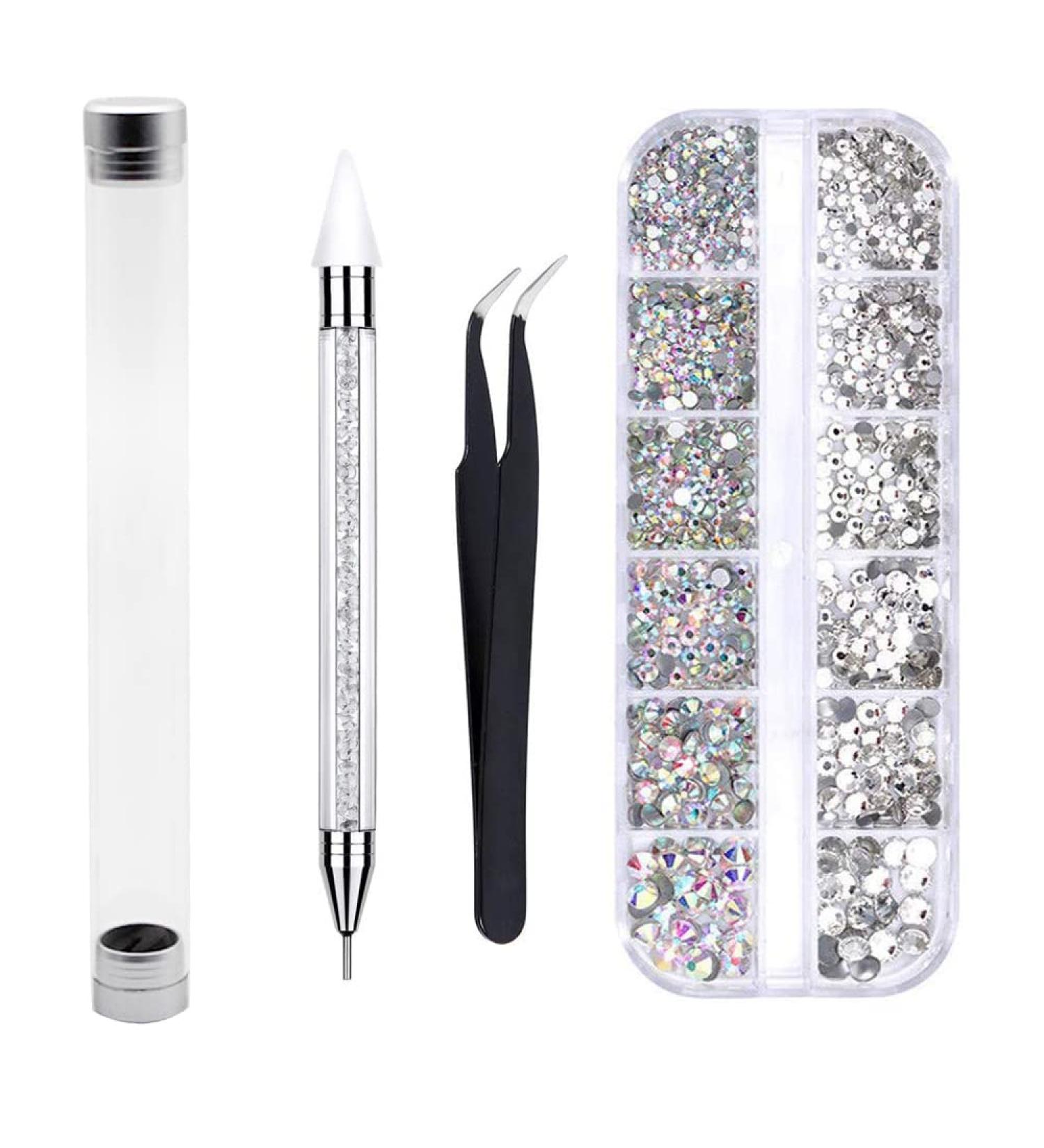 Clear AB Nail Crystals Set with Tools - Rhinestones for Nail Art and Crafts - Buy Online on GoSupps.com