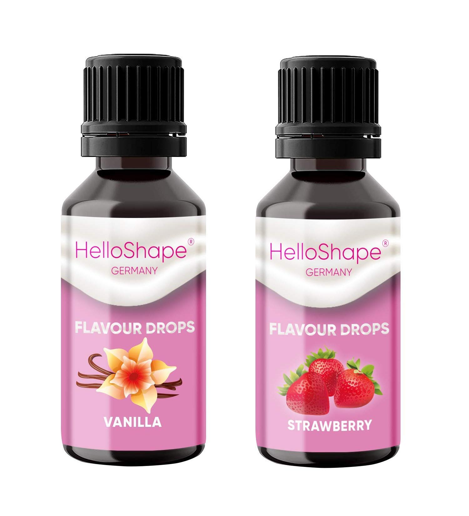 Flavor Drops Sugar-Free Set 2x30ml - Vanilla & Strawberry | Vegan Calorie-Free Sweetener for Yogurt Porridge & Quark | Hello Shape - Buy Online on GoSupps.com