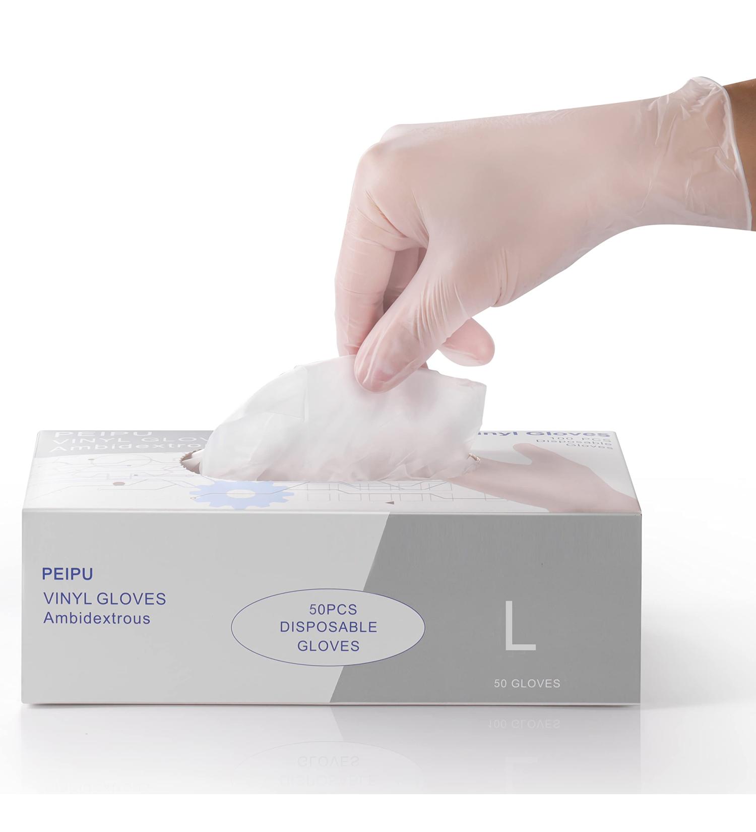 PEIPU Vinyl Disposable Gloves - 50 Large Latex-Free Powder-Free Cleaning Service Gloves - Buy Online on GoSupps.com