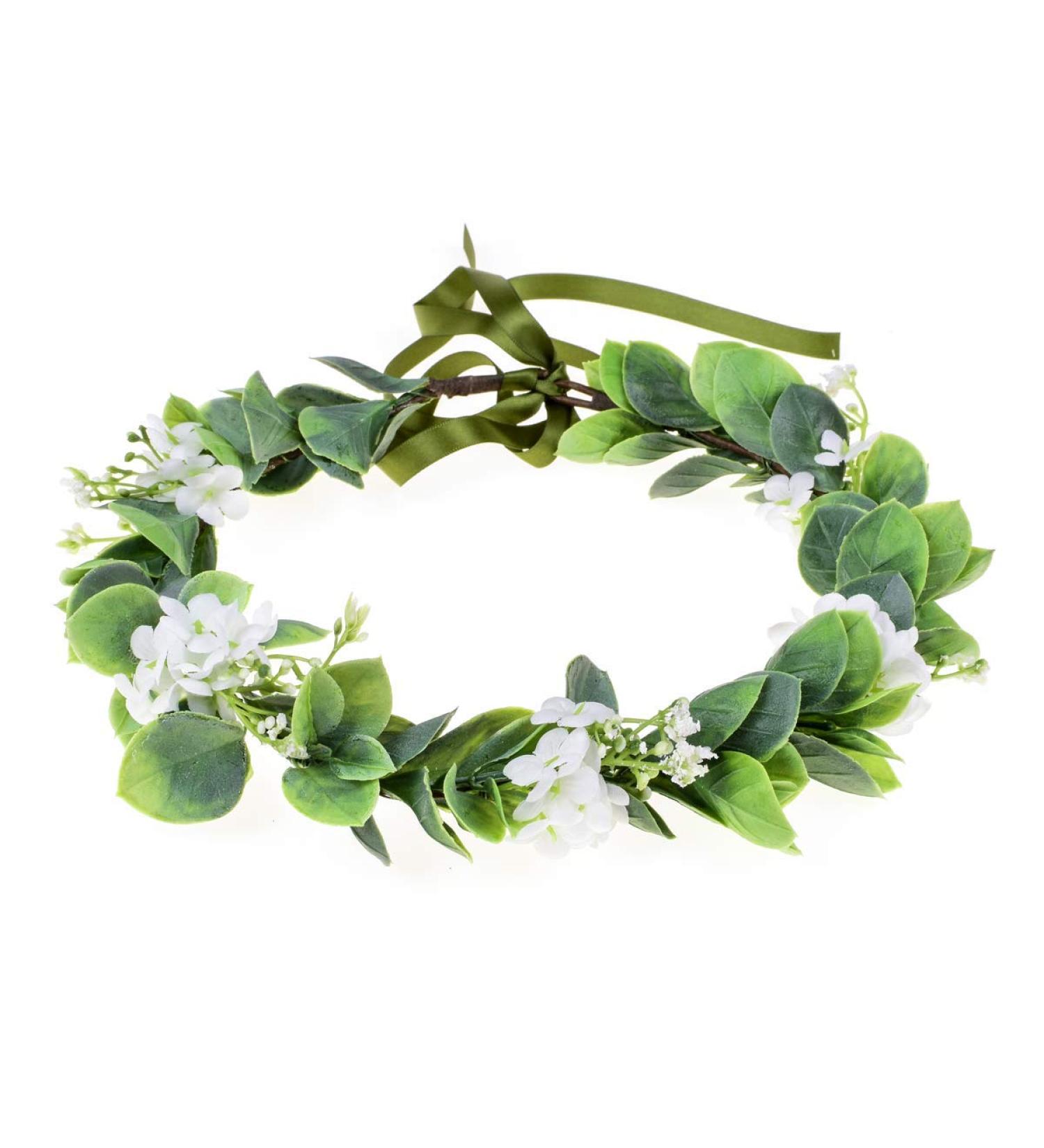 Merroyal Green Flower Crown Eucalyptus Crown Leaf Floral Crown Boho Wedding (White and Green) - Buy Online on GoSupps.com