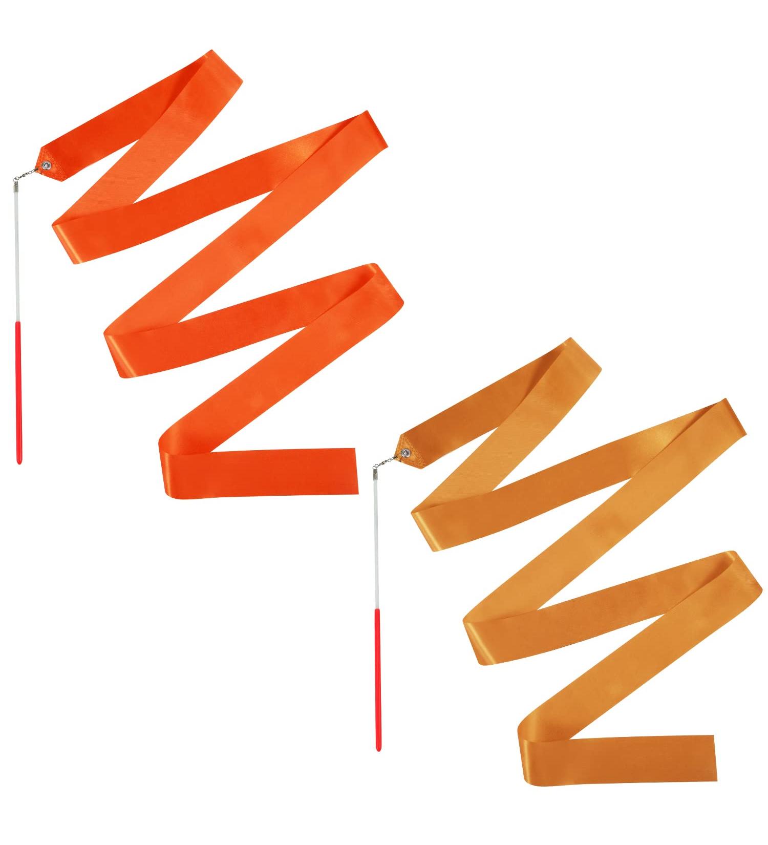 SAVITA 2PCS Dance Ribbons | 78.7 Inch Gymnastics Ribbon Streamers with Wand | Orange Khaki Twirling Ribbons for Dancers - Buy Online on GoSupps.com