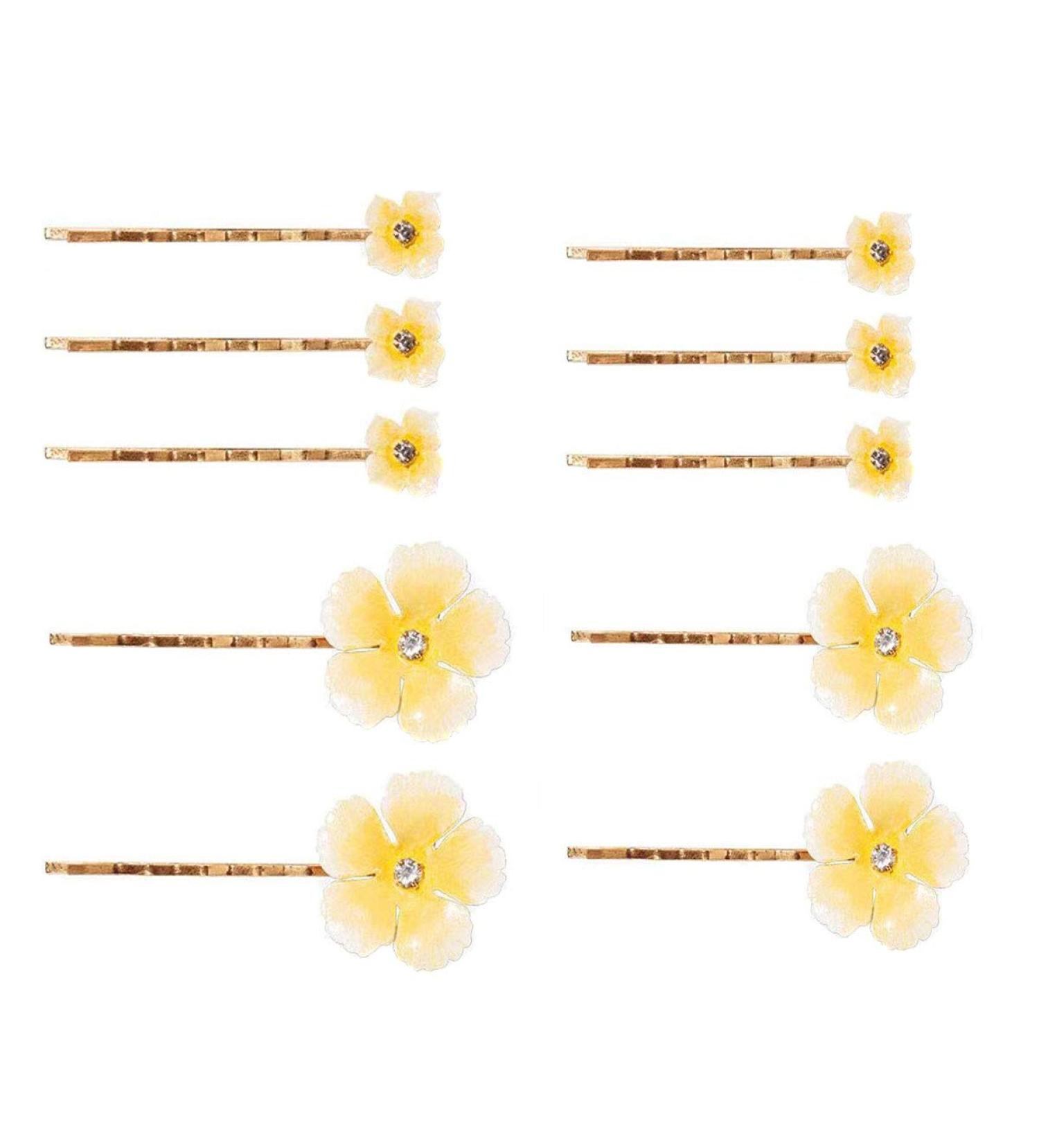 Fodattm 10PCS Yellow Flower Bobby Pin Hair Clips for Women - Wedding Bride Metal Hair Pins Side Clip Fashion Accessory - Buy Online on GoSupps.com