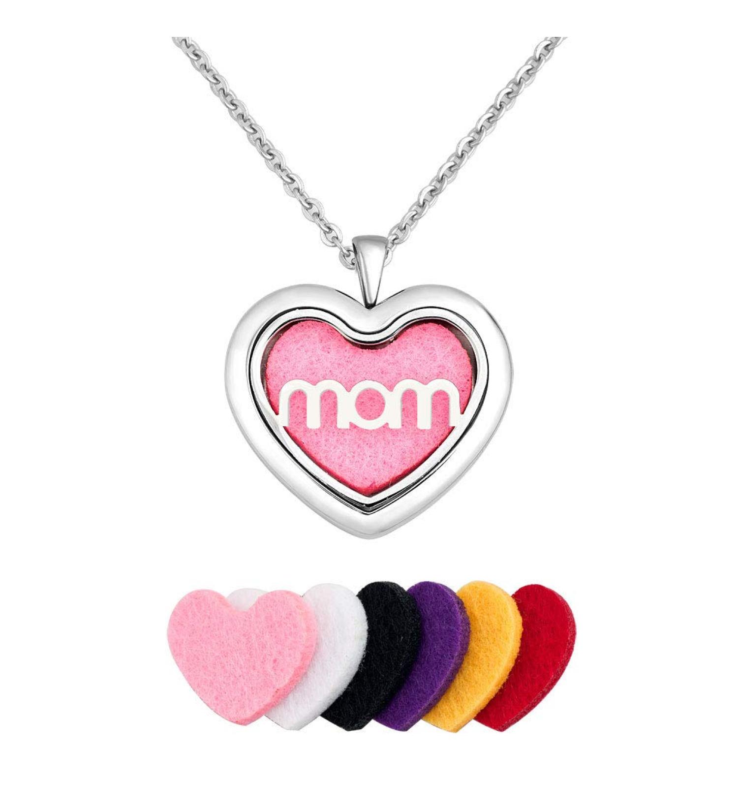 Mom Heart Love Essential Oil Diffuser Necklace | Aromatherapy Locket Pendant with Refill Pads | Stainless Steel - Buy Online on GoSupps.com