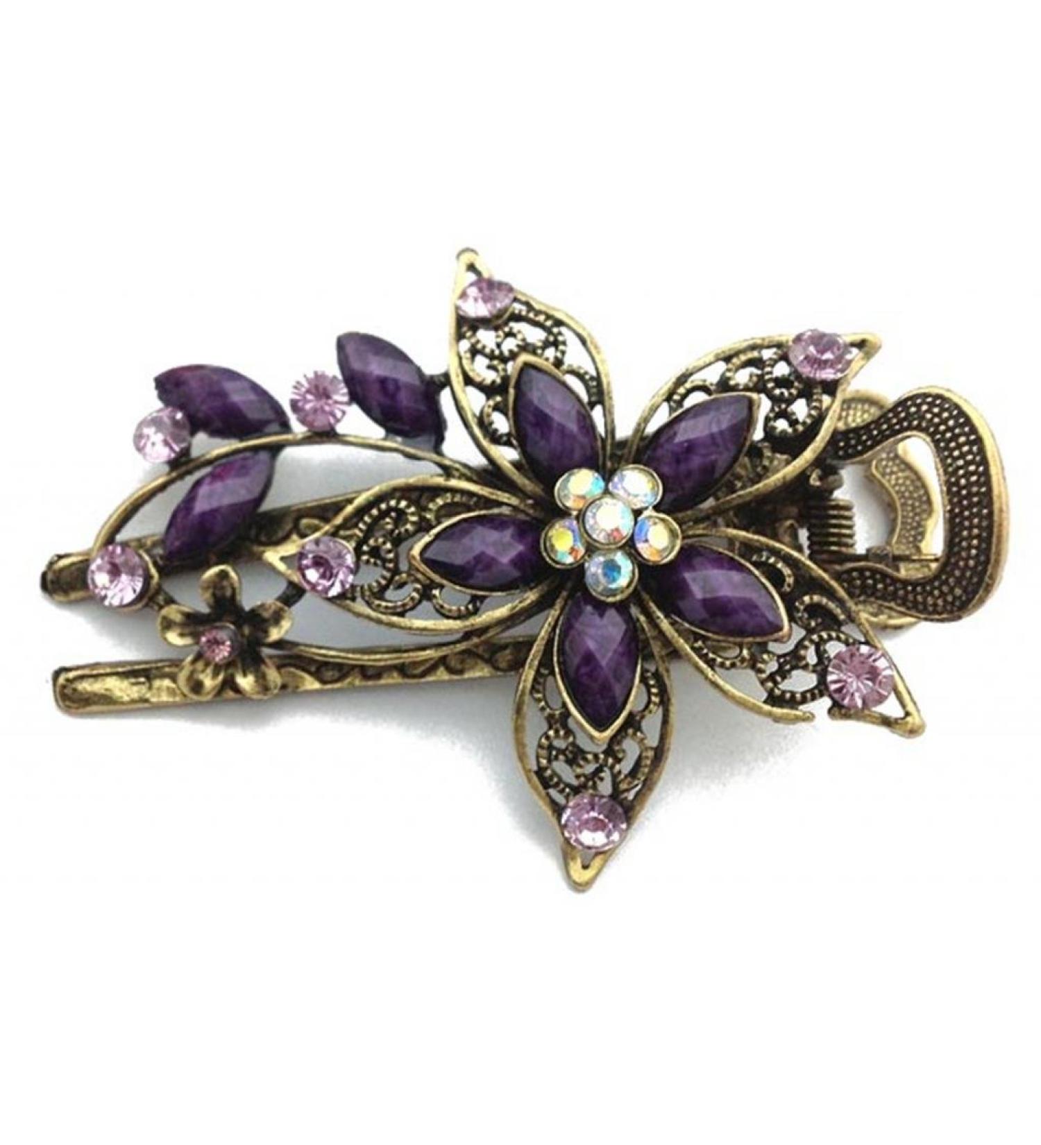 AnVei-Nao Womens Flower Crystal Hair Clips Barrettes Hair Accessories Purple