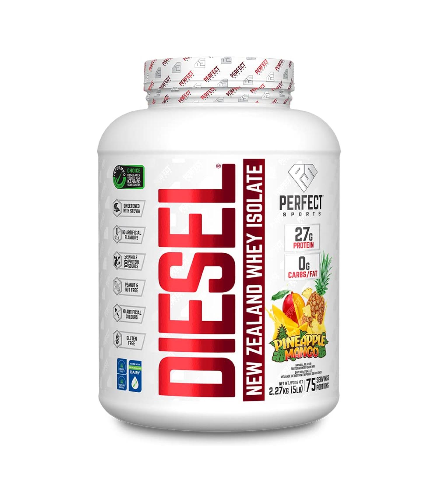 PERFECT Sports - DIESEL 100% Whey New Zealand Whey Isolate Protein Powder Grass Fed & Pasture Raised (5 lbs Pineapple Mango) Pineapple Mango 2.27 kg (Pack of 1) - Buy Online on GoSupps.com