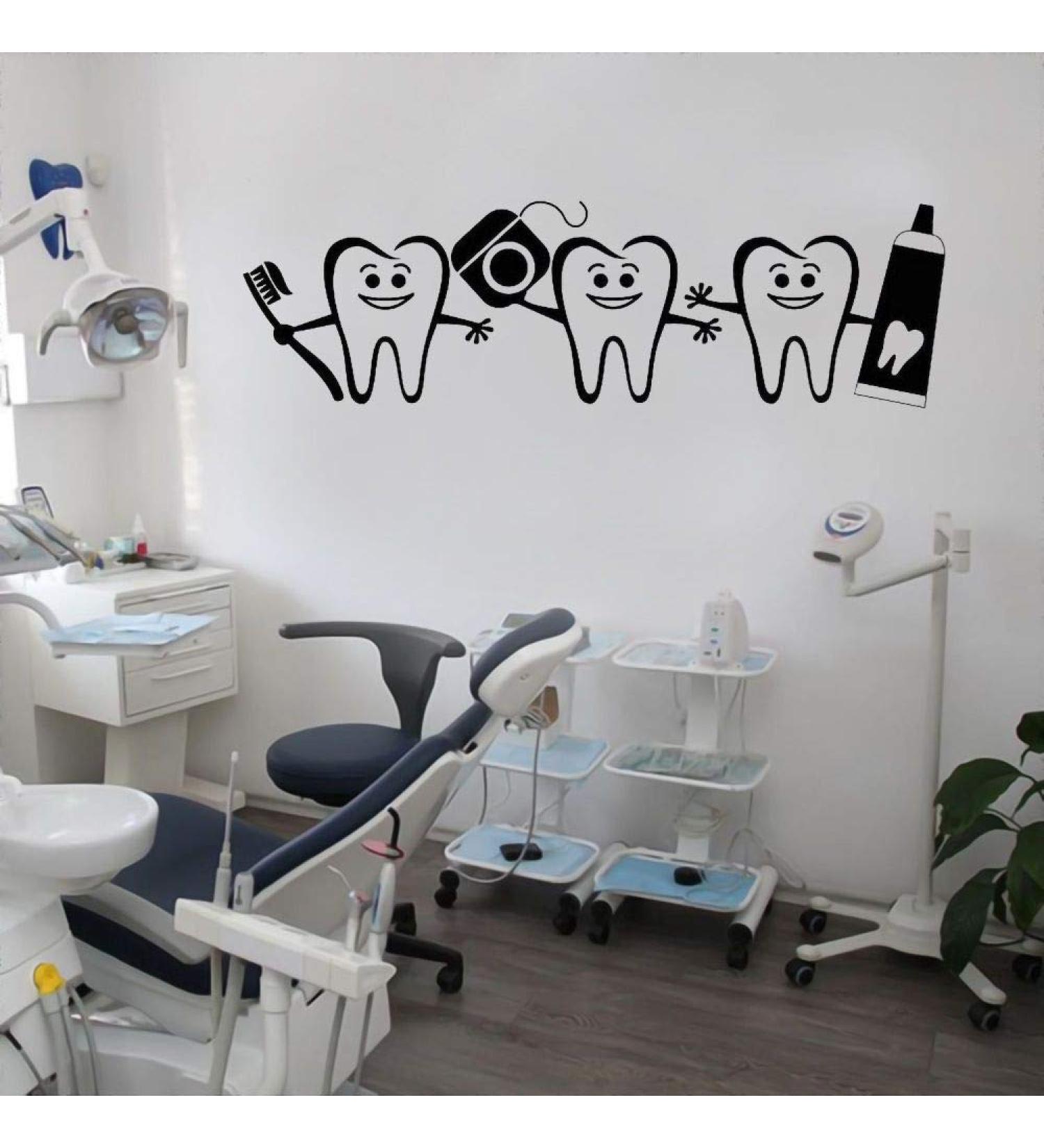 Cartoon Teeth Wall Vinyl Sticker - Toothbrush Decal for Dental Clinic Decor | Removable 110x35cm - Buy Online on GoSupps.com