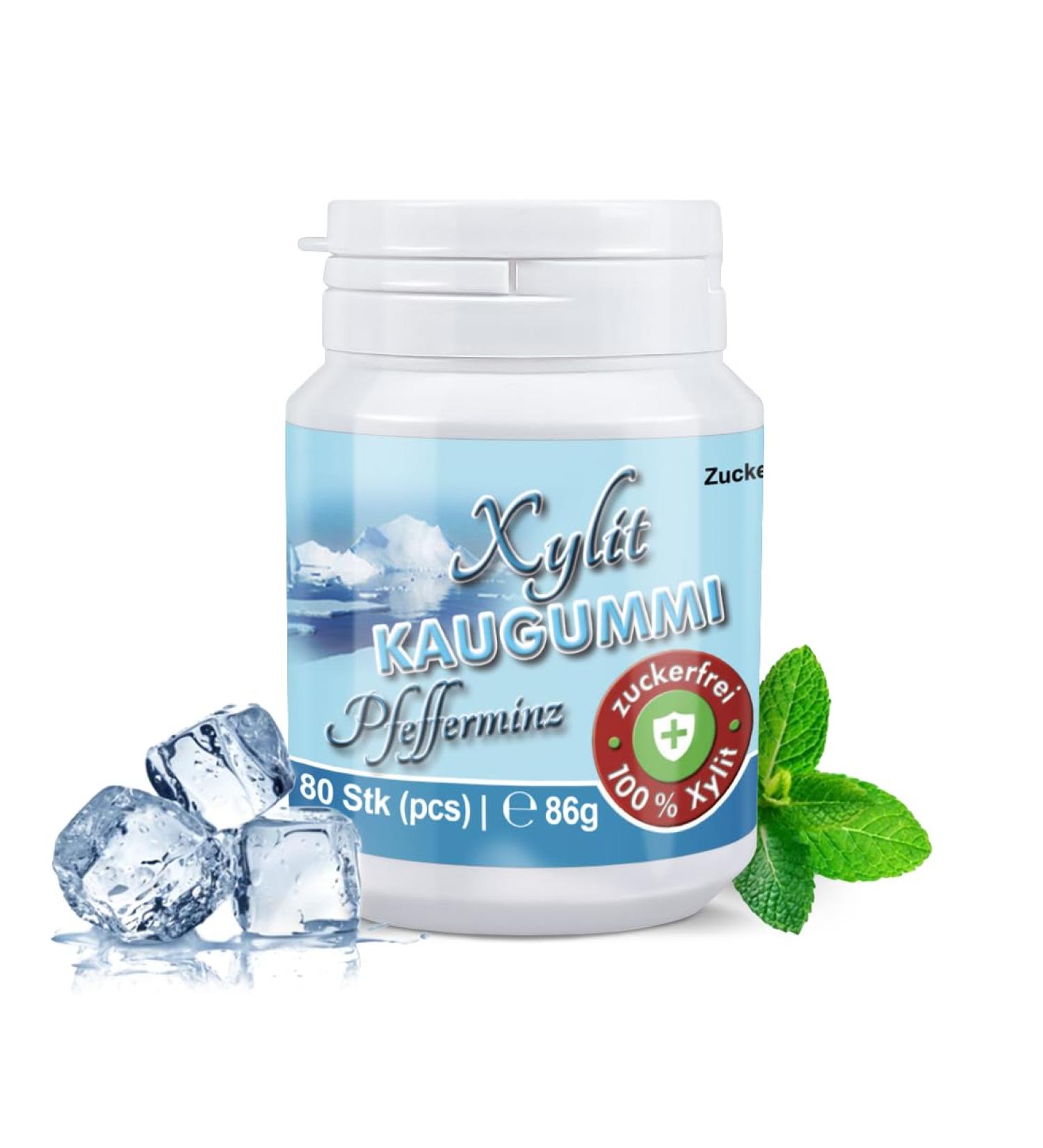 Xylitquelle Sugar-Free Peppermint Chewing Gum | 100% Xylitol | Vegan Dental Care | 80 Pieces | No Aspartame Sorbitol or Titanium Dioxide - Buy Online on GoSupps.com