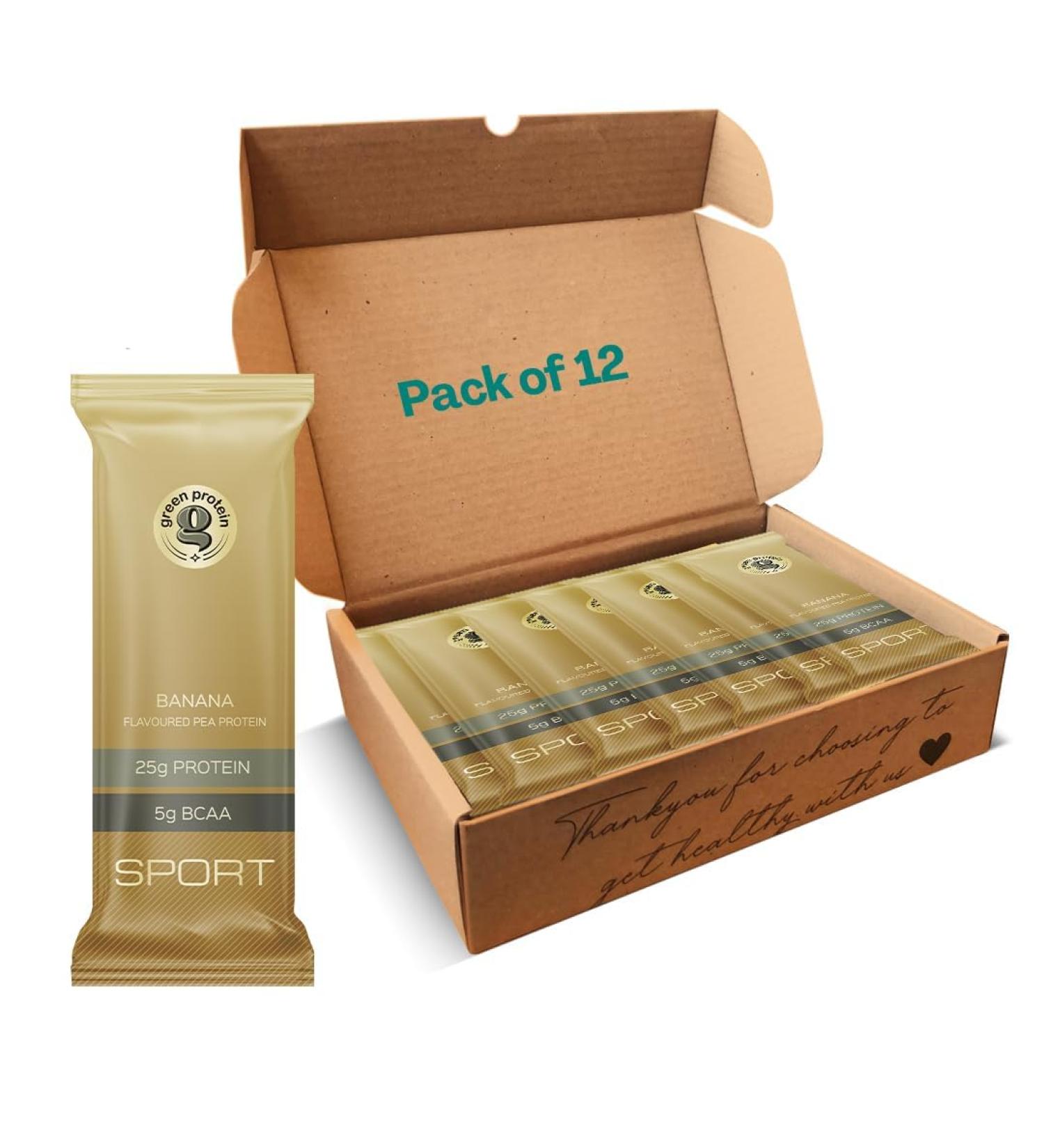 G.EN PR.EIN Sport Pea Protein Isolate Powder - 100% Vegan 25g Plant Protein 5g BCAA | Banana Caramel (12 Pack) - Buy Internationally - Buy Online on GoSupps.com