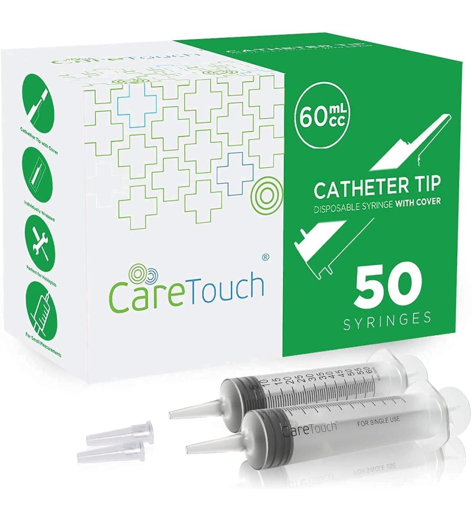 Care Touch 60mL Syringe with Catheter Tip - 50 Large Disposable Medicine Syringes - Buy Online on GoSupps.com