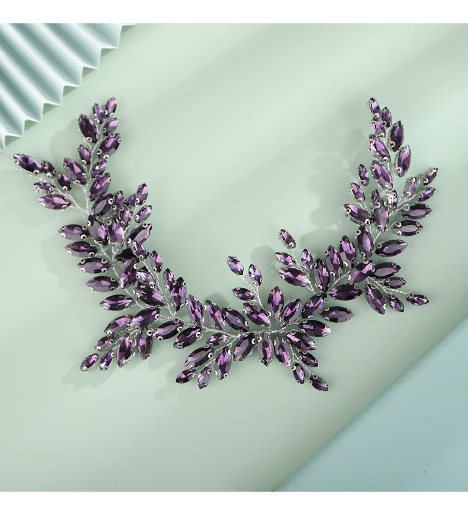 Kercisbeauty Purple Crystal Wedding Bridal Headband | Rhinestone Silver Hair Piece for Women & Girls - Updo Hair Jewelry - Buy Online on GoSupps.com