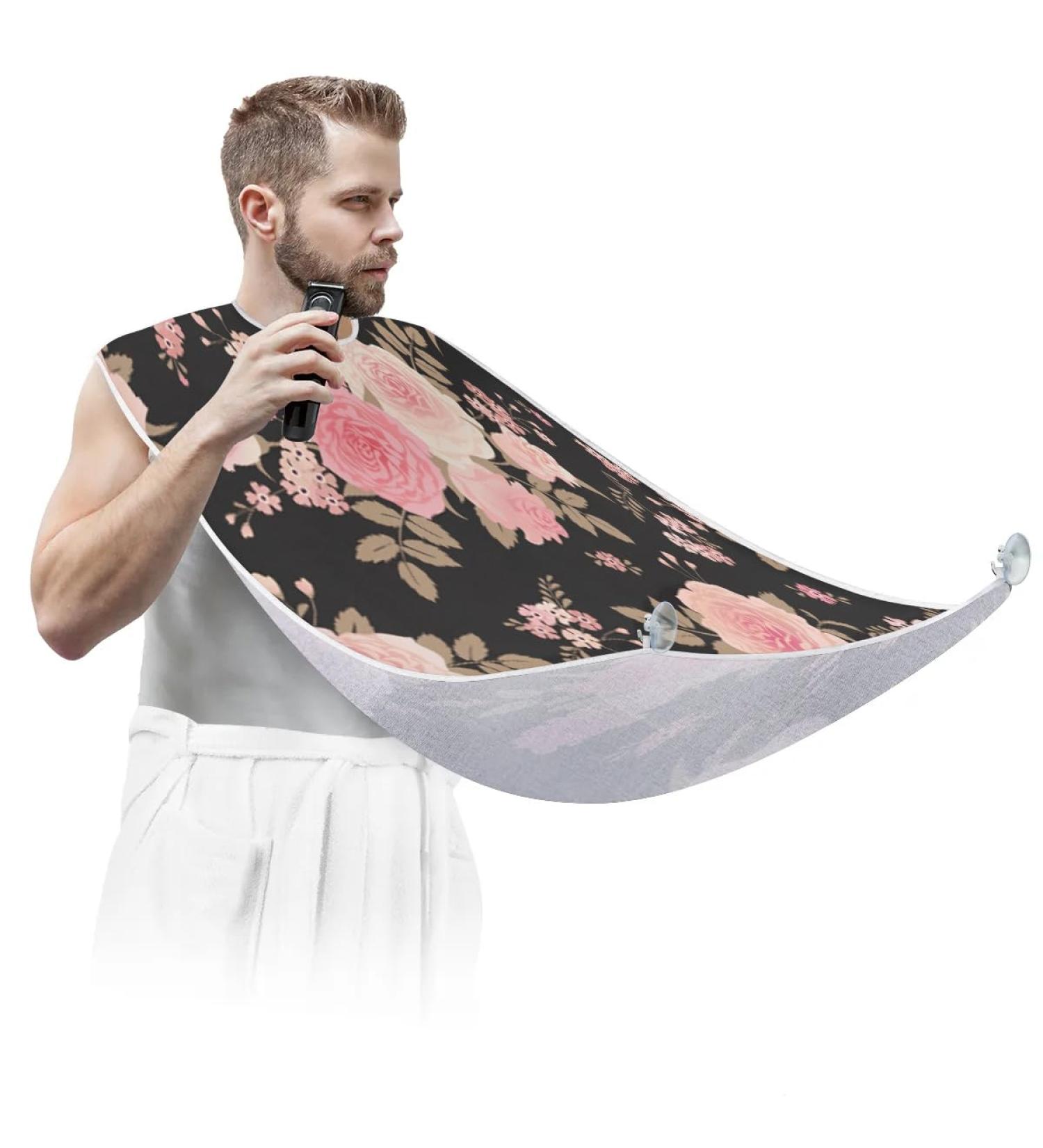 Roses Pattern Beard Bib Apron | Waterproof Hair Catcher for Men | Perfect Grooming Cloth & Gift Idea - Buy Online on GoSupps.com