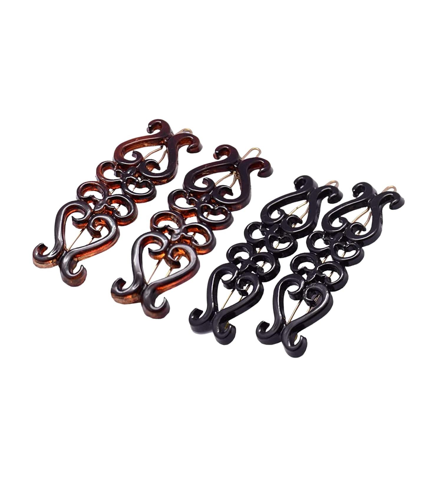 Parcelona French Little Hearts Shell Black Small Celluloid Acetate Side Slide Barrette Snap on Hair Clips (4 Pack) - Buy Online on GoSupps.com