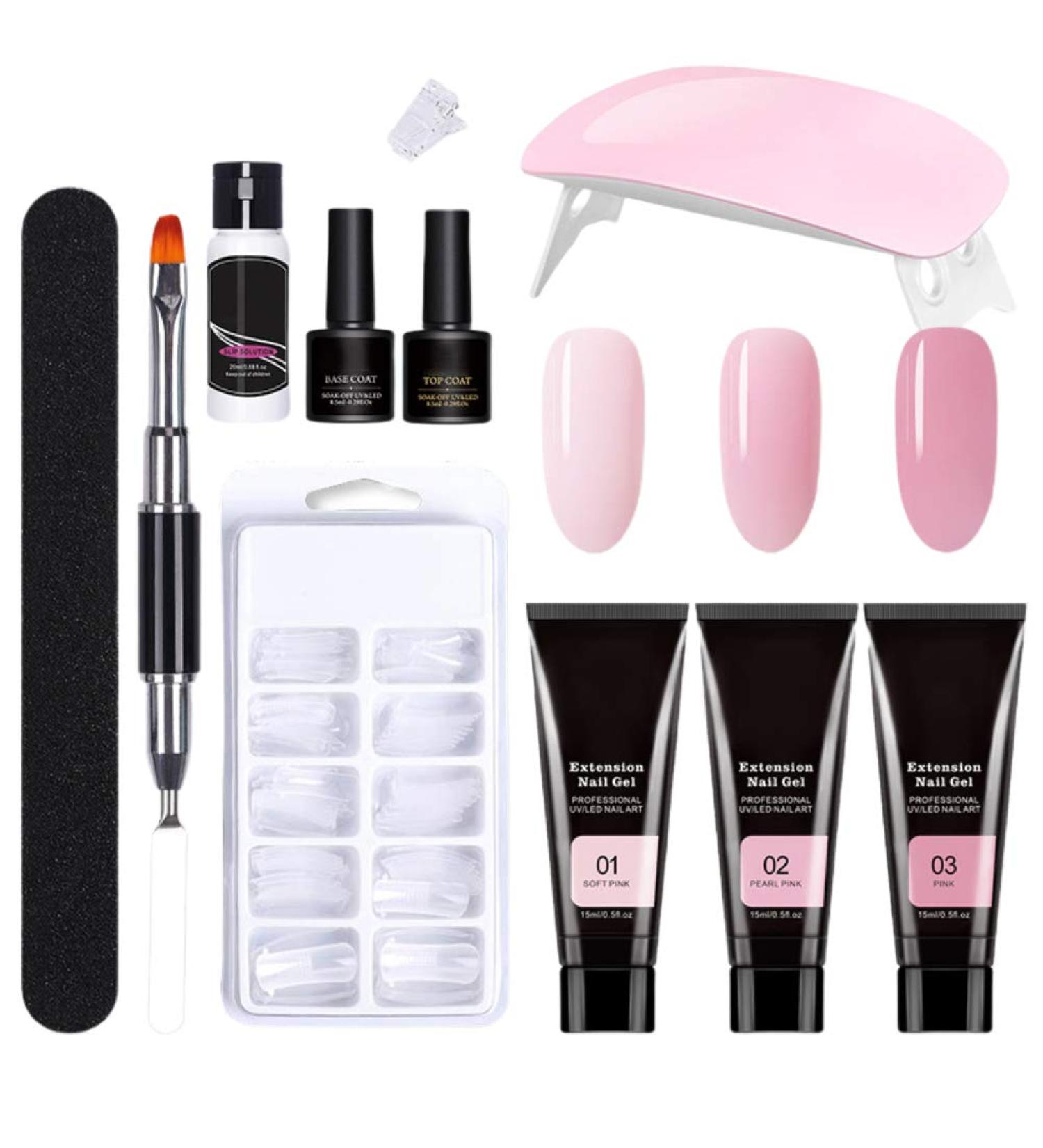 Bsttai Poly Gel Nail Set - 3 Colors Nail Art Kit with UV Light | 15ml Extension Gel Tool Set for Home Manicure - Buy Online on GoSupps.com