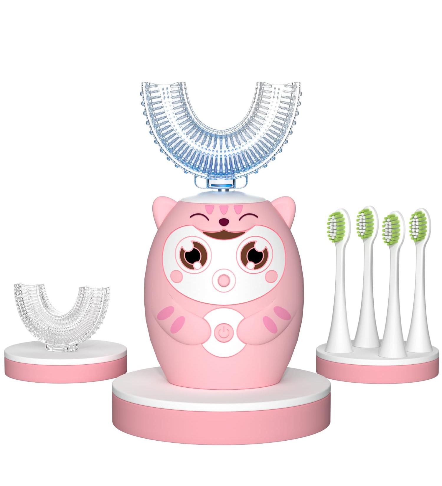 Kids Electric U Shaped Toothbrush - Rechargeable Sonic Toothbrush with 6 Modes & 6 Soft Brush Heads for Ages 8-15 - Pink - Buy Online on GoSupps.com