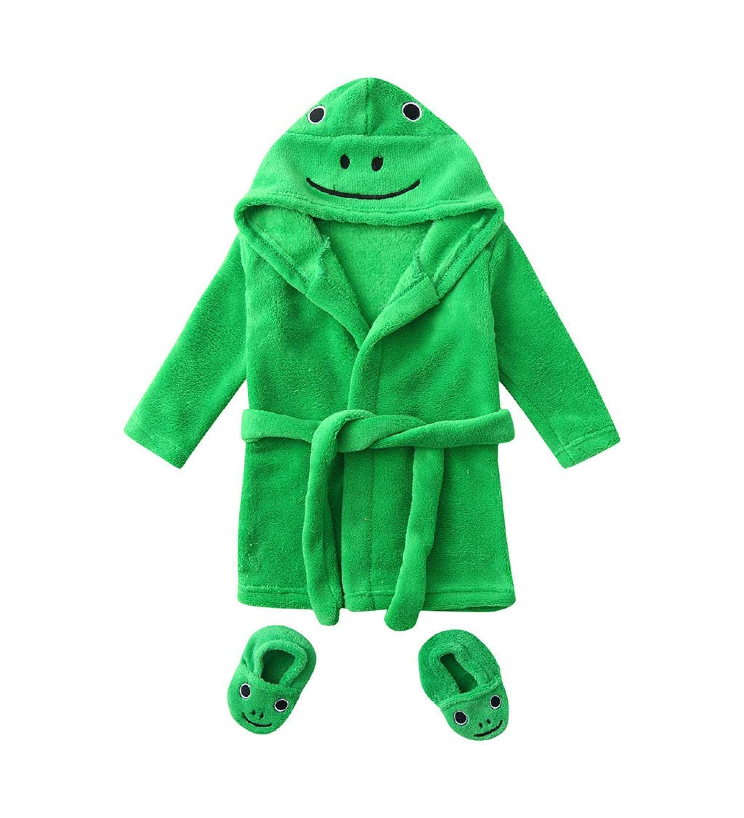 Soft Baby Bathrobe & Shoes Set | Terry Hooded Shower Coat for 0-6 Months | Comfortable Fleece Swimming Robe for Boys & Girls - Green - Buy Online on GoSupps.com
