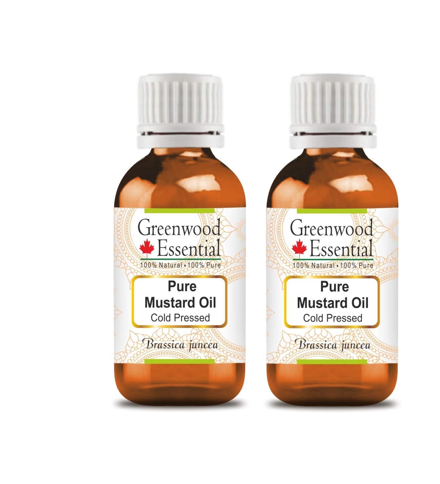 Greenwood Essential Mustard Oil (Brassica Juncea) - Natural Cold-Pressed Therapeutic Quality - Pack of Two (100ml x 2) - Premium International Shipping - Buy Online on GoSupps.com