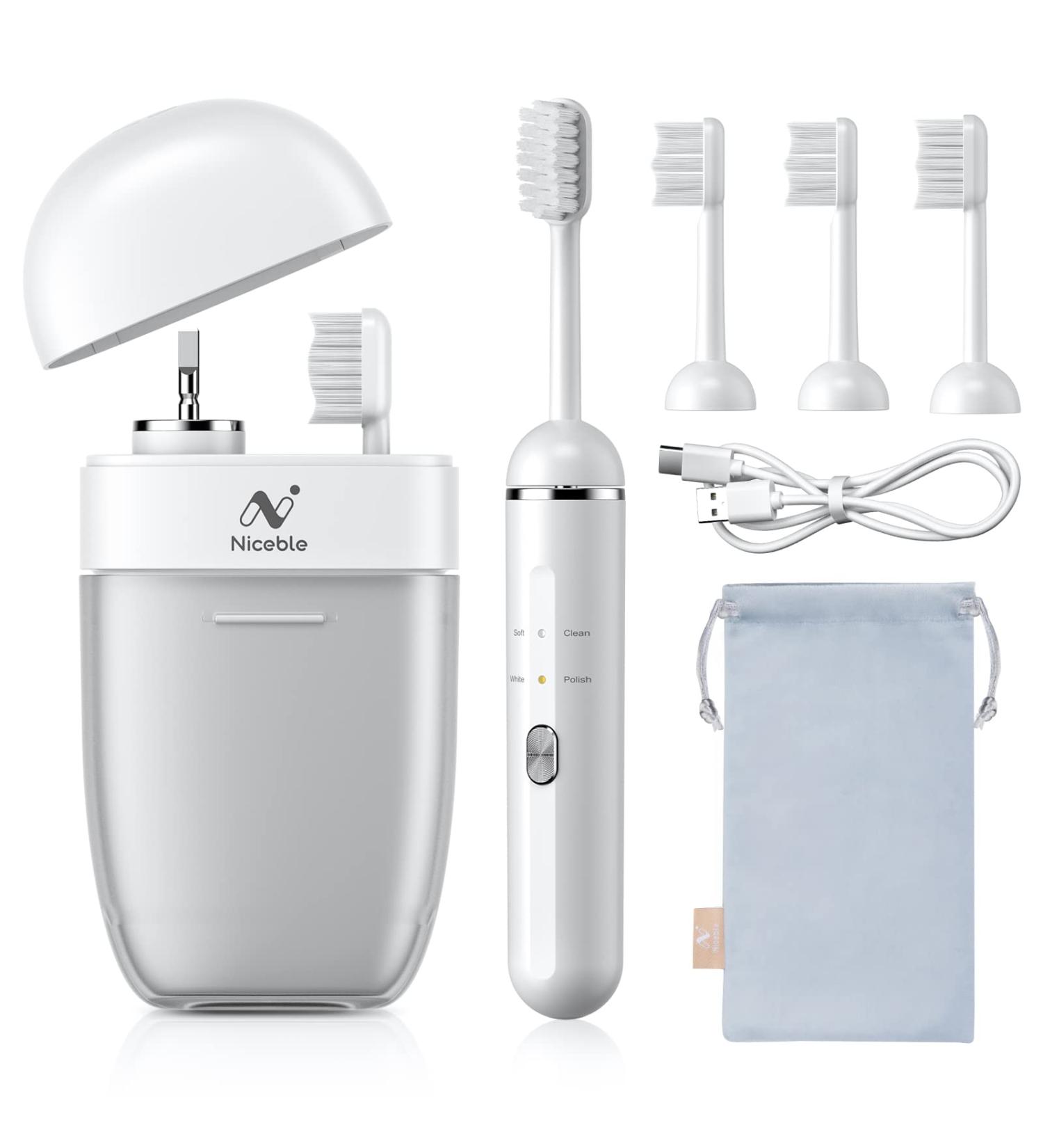 Niceble Electric Toothbrush with Drying Function - Portable Sonic Toothbrush with 4 Modes & 4 Brush Heads for Adults | Rechargeable Power Toothbrush with Travel Case & Mouthwash Cup - Buy Online on GoSupps.com
