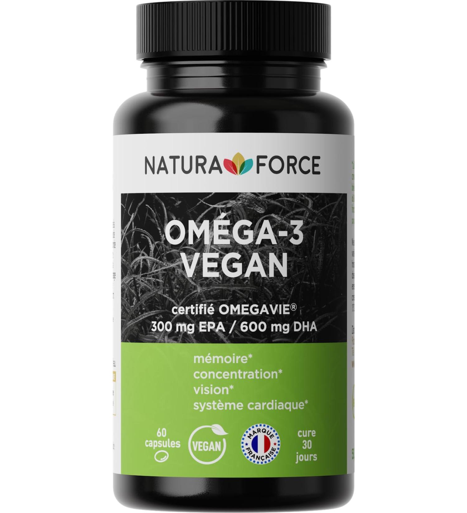 NATURA FORCE - Omega 3 Vegan EPA and DHA fatty acids from Schizochytrium Microalgae Oil - 100% vegan and patented Omegavie - 60 Capsules - Buy Online on GoSupps.com