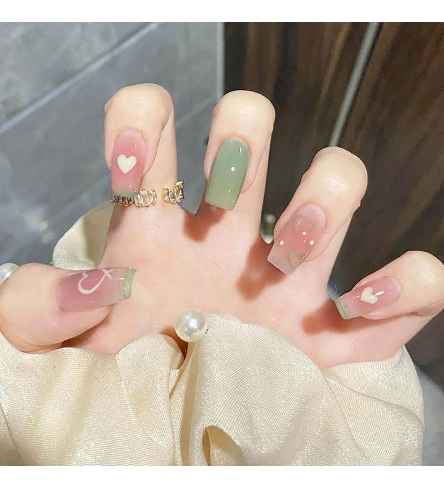 24Pcs/Set Press On Nails Summer refreshing Mid Length False Nails Acrylic Fake Nails Full Cover Nails Tips Artificial Finger Manicure Press on nails for Women and Girls - Buy Online on GoSupps.com