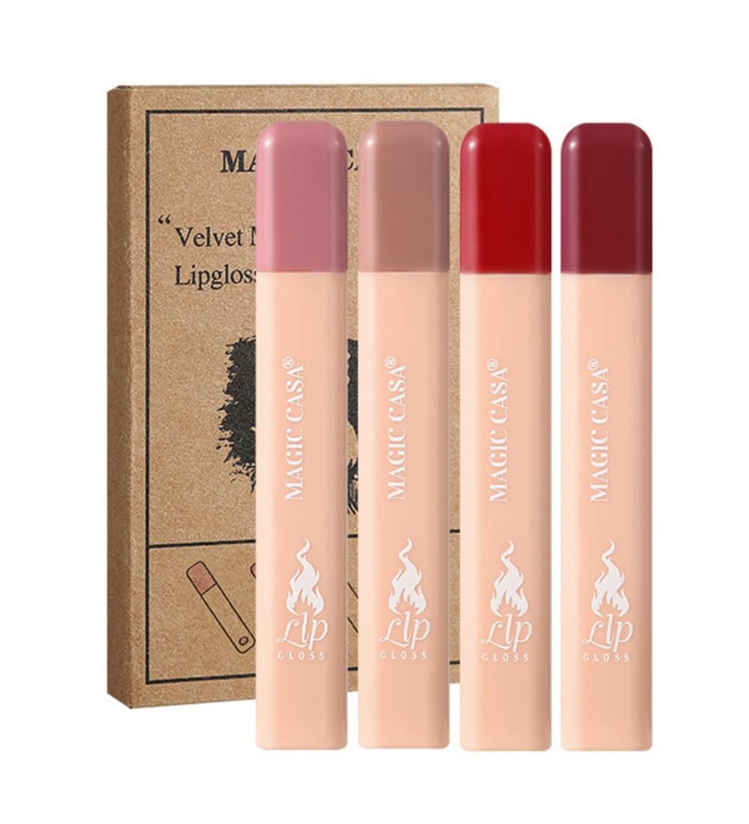 Shop Matte Lip Gloss Set - Waterproof Non-Stick 4PC Velvet Lipstick for Long-Lasting Shine | International Shipping Available - Buy Online on GoSupps.com
