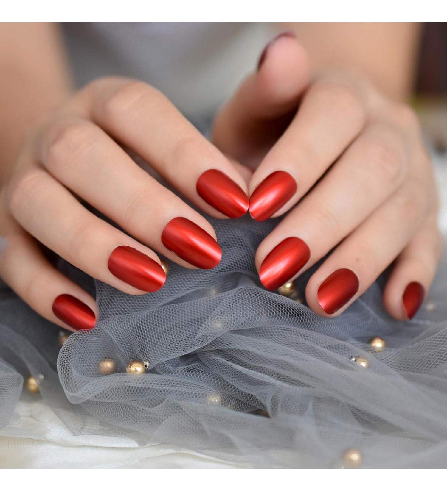CSCH Classic Pearl Short Artificial Nails - Elegant Metallic Red Round Tips for Nail Art | Perfect Fake Nails for International Shipping - Buy Online on GoSupps.com
