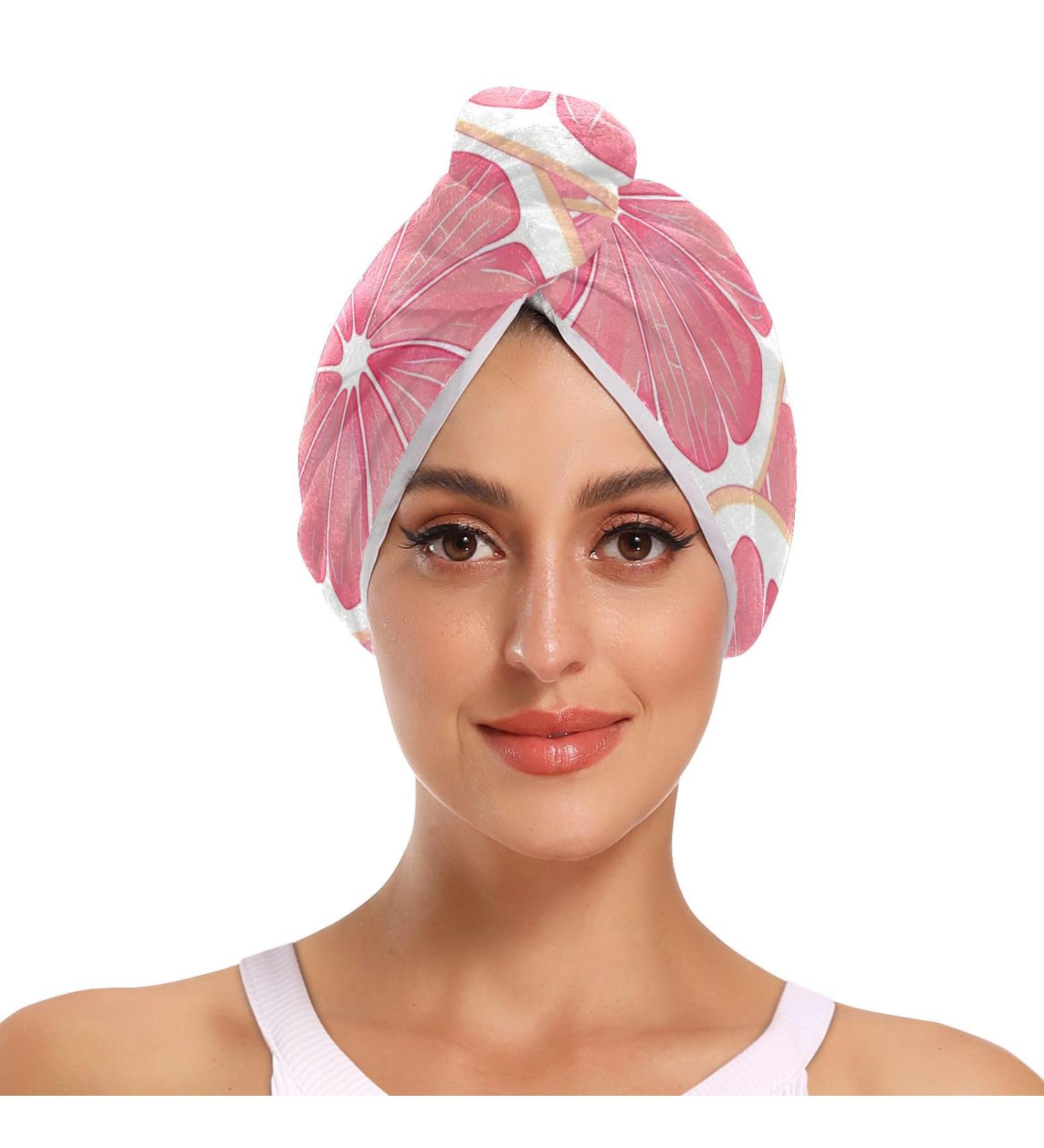 Buy Pink Grapefruit Slices Hair Towel 2 Pack | Super Absorbent Quick Dry Hair Turbans for Women & Girls - Buy Online on GoSupps.com