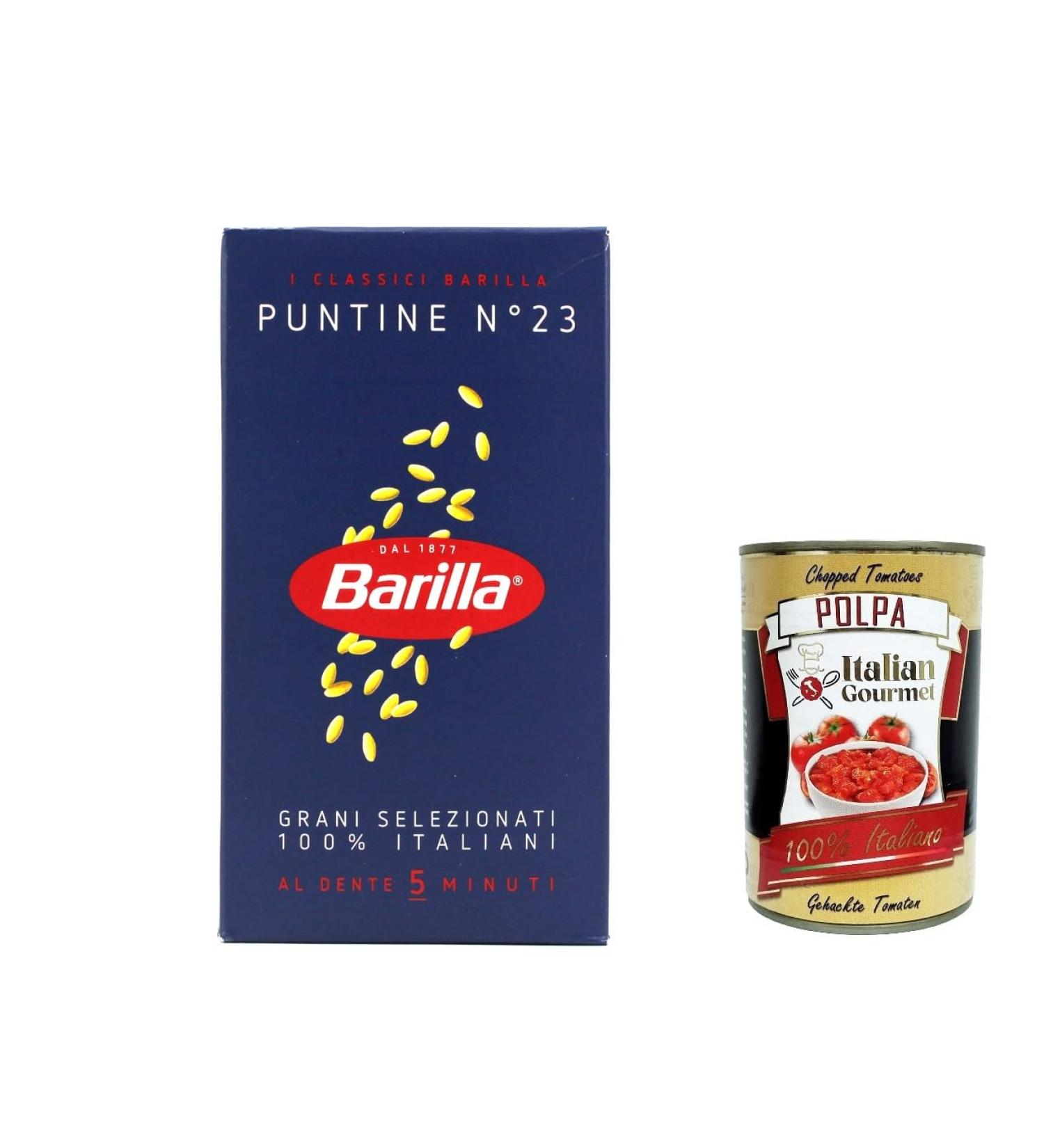  Italian Gourmet E.R. Pack of 20 Barilla Puntine pasta no. 23 - 100% Italian noodles - 500g + 400g Italian gourmet polpa - Buy Online on GoSupps.com