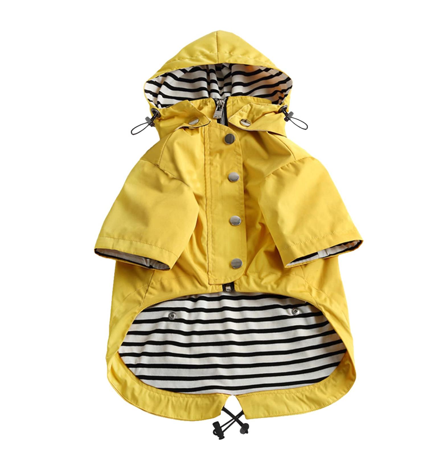 Shop Minezi Waterproof Dog Coat - Reflective Buttons Adjustable Strap & Removable Hood | Yellow XS (38-42cm) - Perfect for Rainy Days - Buy Online on GoSupps.com