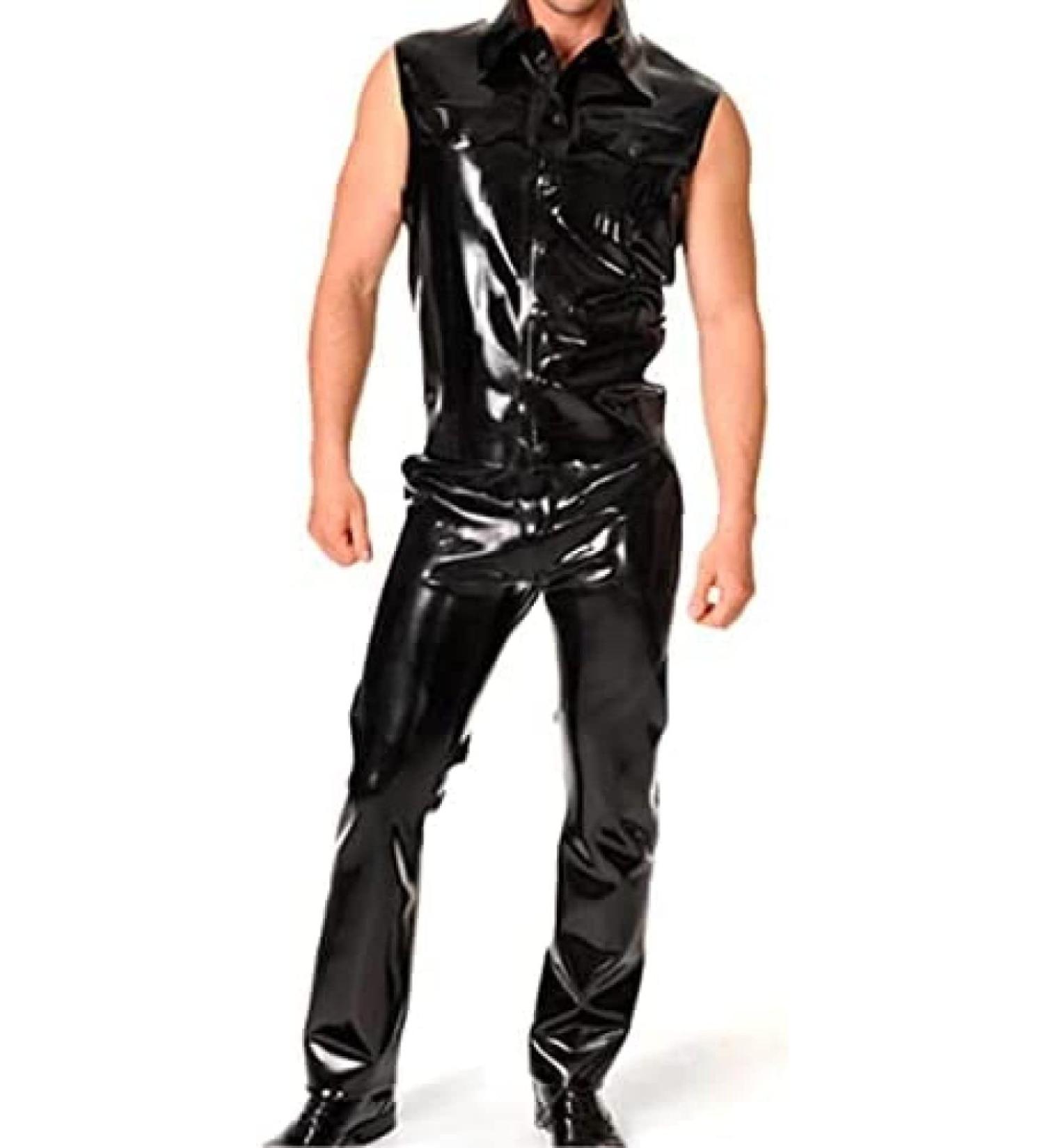 Buy 100% Latex Rubber Wetlook Black Sleeveless Shirt and Pants - Large Size International Shipping Available - Buy Online on GoSupps.com