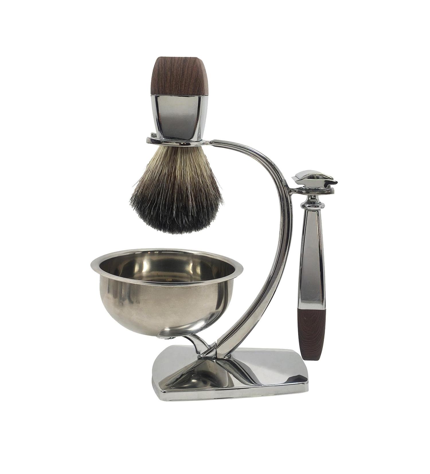Classic Shaving Kit - Badger Hair Brush Soap Bowl & Stand | Ideal Men's Gift - Double Edge Razor Compatible - Buy Online on GoSupps.com