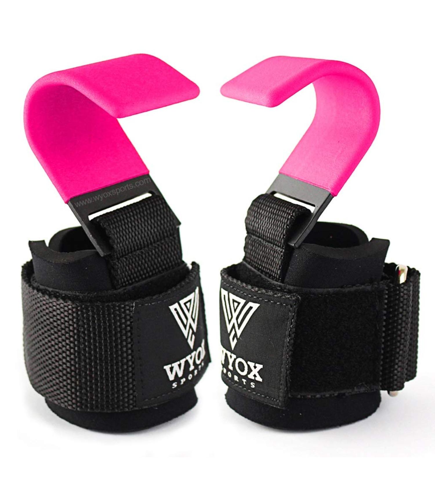 Professional Lifting Straps and Heavy Duty Hooks with Neoprene Padded Wrist Wraps - Ideal Gym Gloves for Weightlifting Support and Grip | Men Women Pair - Pink - Buy Online on GoSupps.com