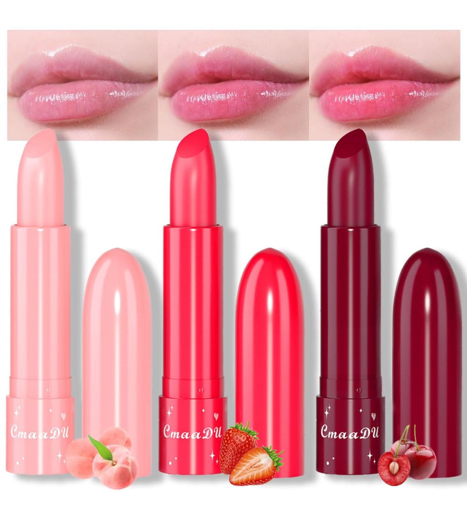 Buy 3Pcs Color Changing Lip Balms - Peach Black Red Cherry Strawberry Tinted Lipstick Set for Women & Girls - Long Lasting PH Lip Color | International Shipping - Buy Online on GoSupps.com