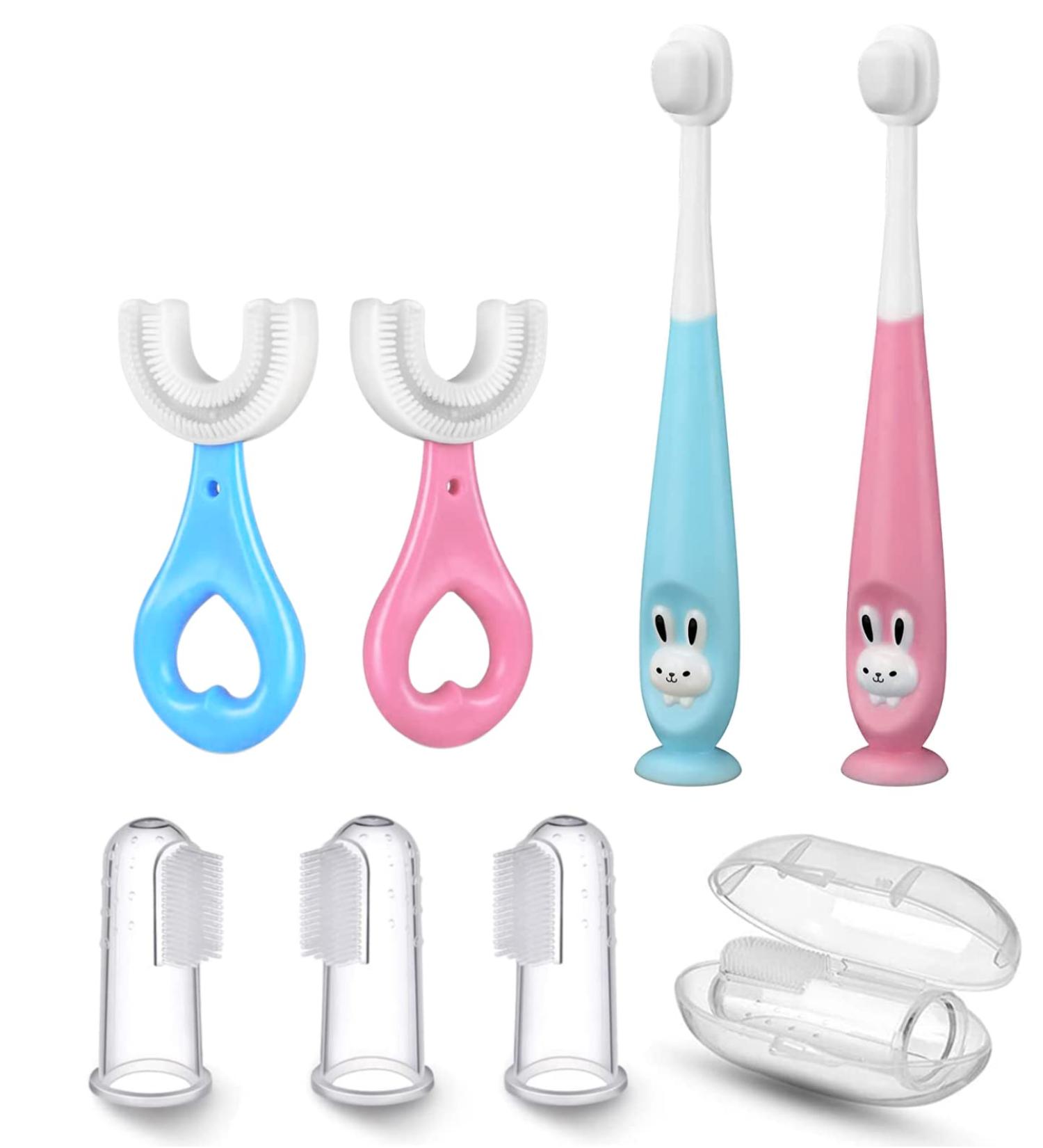 8 in 1 Baby Training Toothbrush Set - Food Grade Silicone, Extra Soft Bristles for Babies 1-4 Years - Infant to Toddler Oral Care Essentials - Buy Online on GoSupps.com