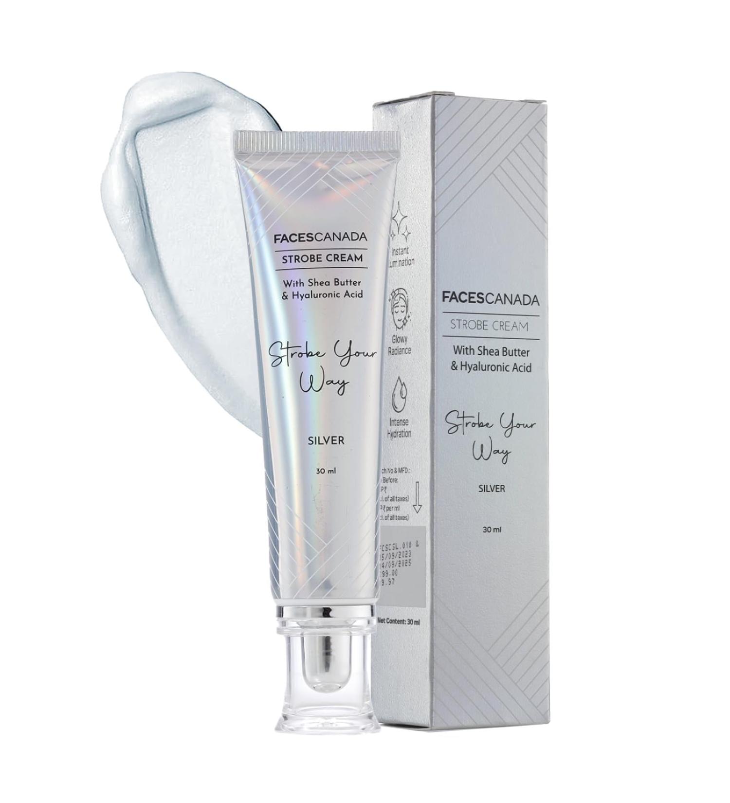 Strobe Cream - Silver 30ml | Primer + Highlighter + Moisturizer | Shea Butter & Hyaluronic Acid | Intense Hydration | Flawless Radiant Dewy Skin | Illuminating & Glowing Makeup Base - Buy Online on GoSupps.com