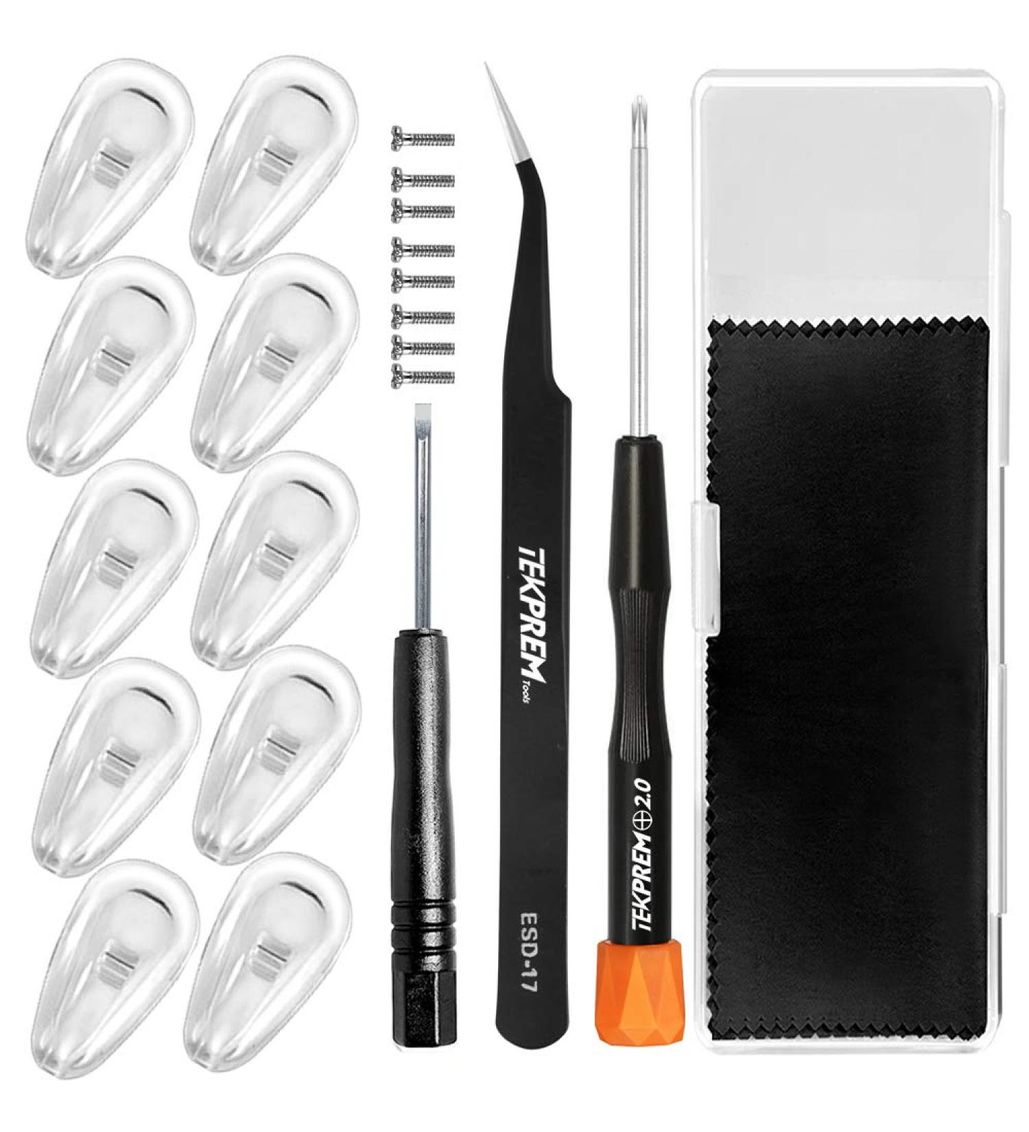 Eyeglasses Nose Pads  TEKPREM Glasses Nose Pads Replacement Repair Tools Kit with 5 Pairs of Air Chamber Silicone Nose Pads Screws Screwdrivers Tweezer and Cleaning Cloth for Glasses and Sunglasses - Buy Online on GoSupps.com