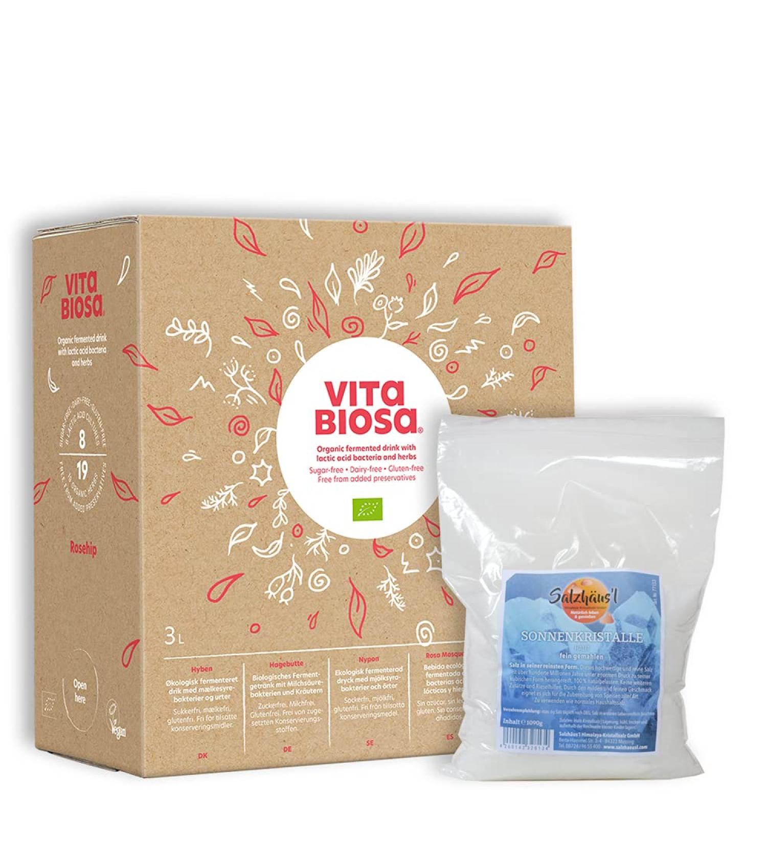 Vita Biosa Rosehip 3L Bio Herbal Ferment Drink - Milk Acid Bacteria + Free Crystal Salt Sun Crystals 1.090g | International Shipping - Buy Online on GoSupps.com