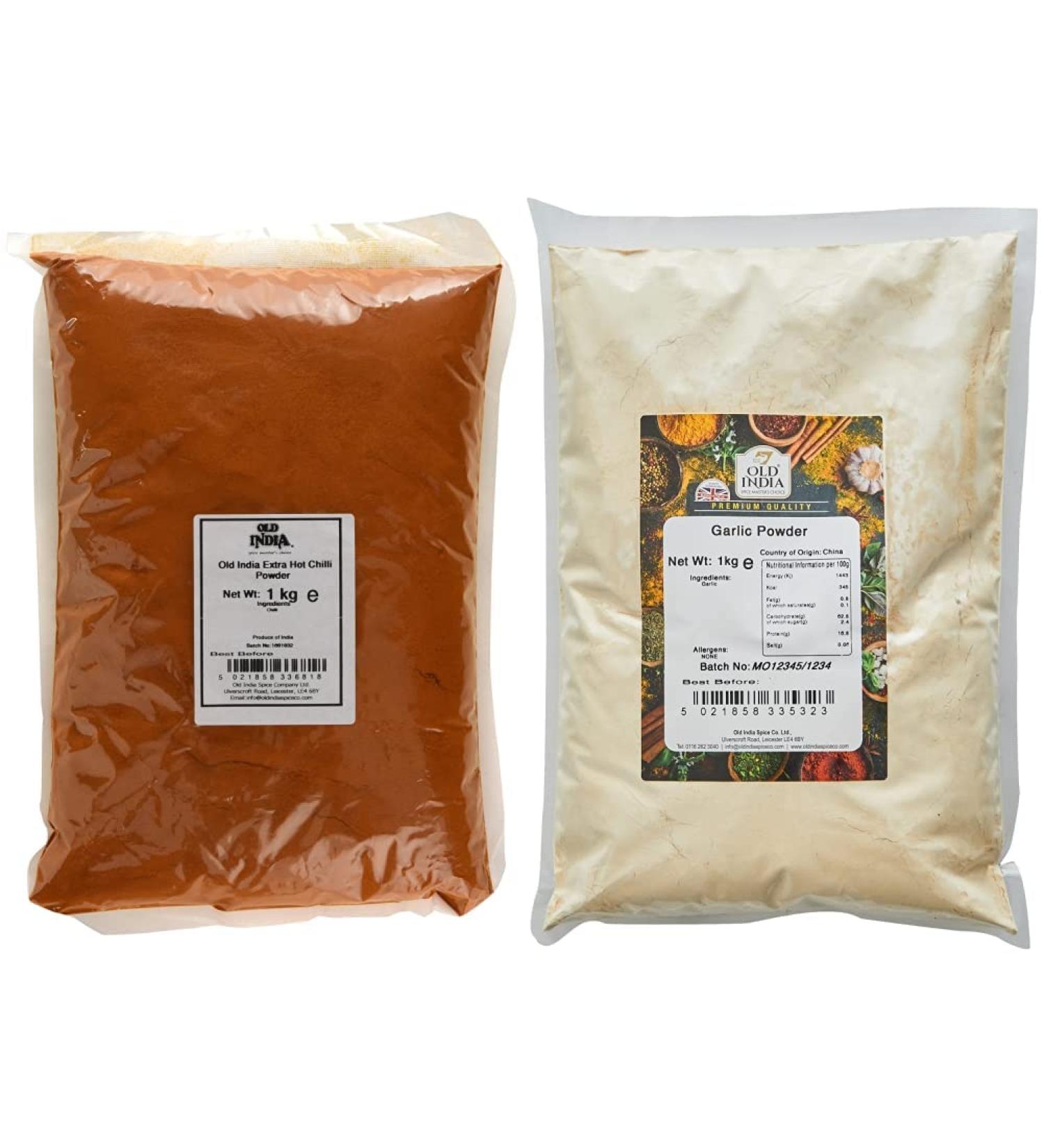 Old India Extra Hot Chilli Powder 1 Kg & Garlic Powder 1 Kg + Garlic Powder 1 kg (Pack of 1) - Buy Online on GoSupps.com
