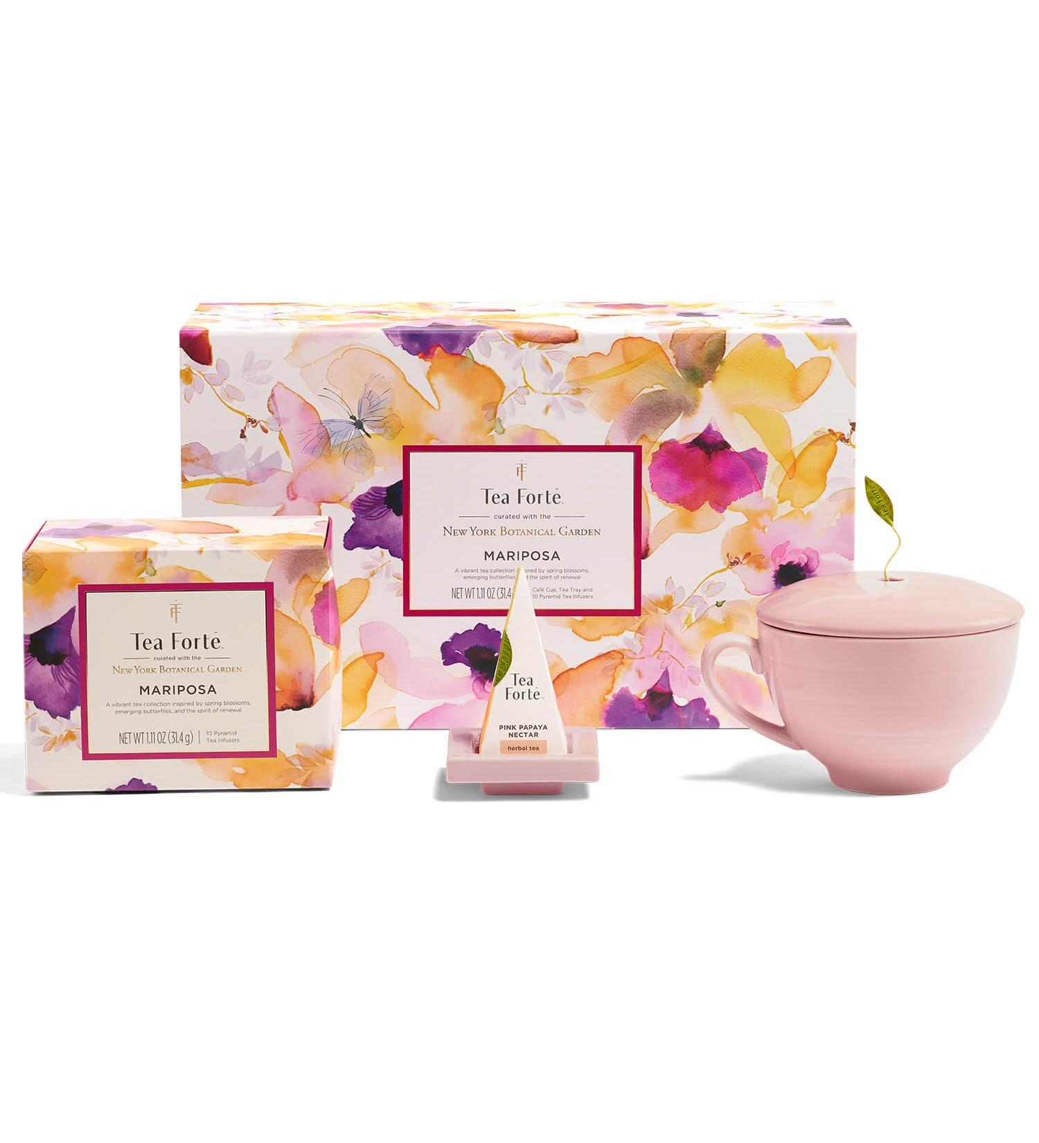 Tea Forte Gift Tea Set with Cafe Cup Tea Tray and 10 Handcrafted Pyramid Tea Infuser Bag (Mariposa) - Buy Online on GoSupps.com