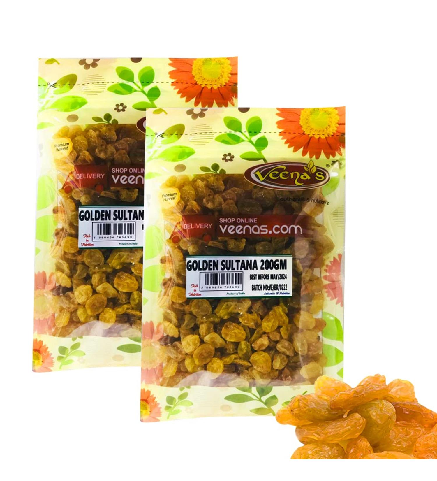 Veenas | Golden Sultana | 200G | Raisins | Indian Origin | Dried Raisins | Without Seed (Pack of 2) - Buy Online on GoSupps.com