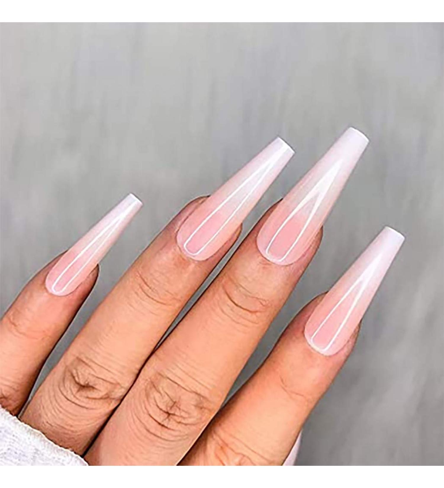 Brishow Coffin Artificial Press On Nails - Long Gradient Ballerina Acrylic - 24 Pieces for Women & Girls - Buy Online on GoSupps.com