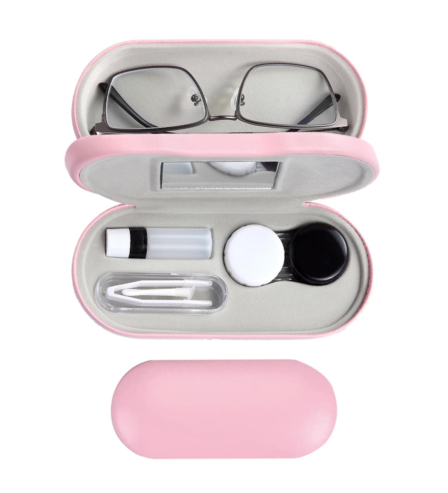Mudor 2-in-1 Contact Lens Container & Travel Set - Double-Sided Design with Tweezers | Perfect for Contacts & Glasses | Pink - Buy Online on GoSupps.com